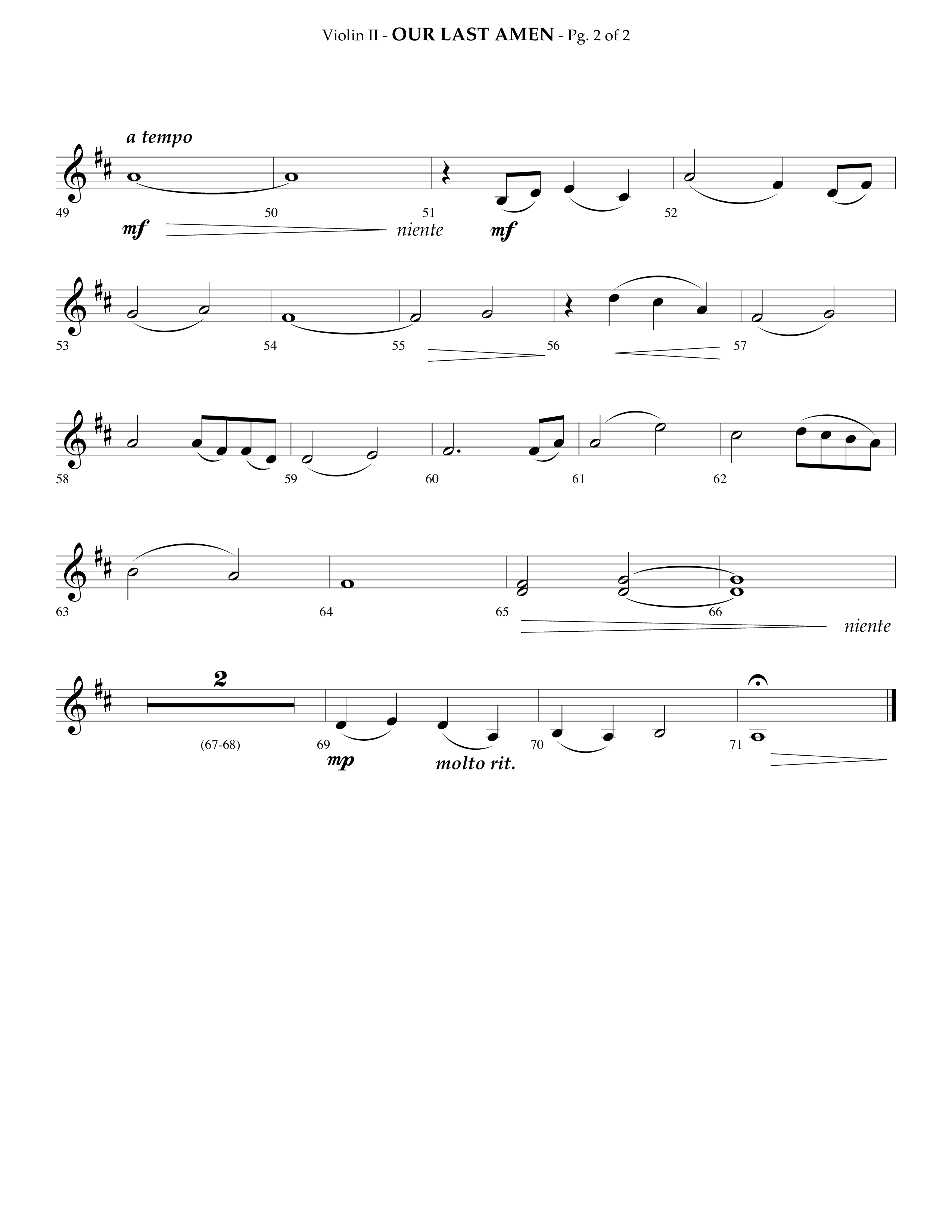 Our Last Amen (Choral Anthem SATB) Violin 2 (Lifeway Choral / Arr. Phillip Keveren)