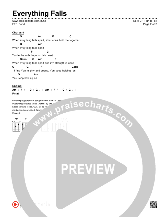 Everything Falls Chords Fee Band Praisecharts praisecharts