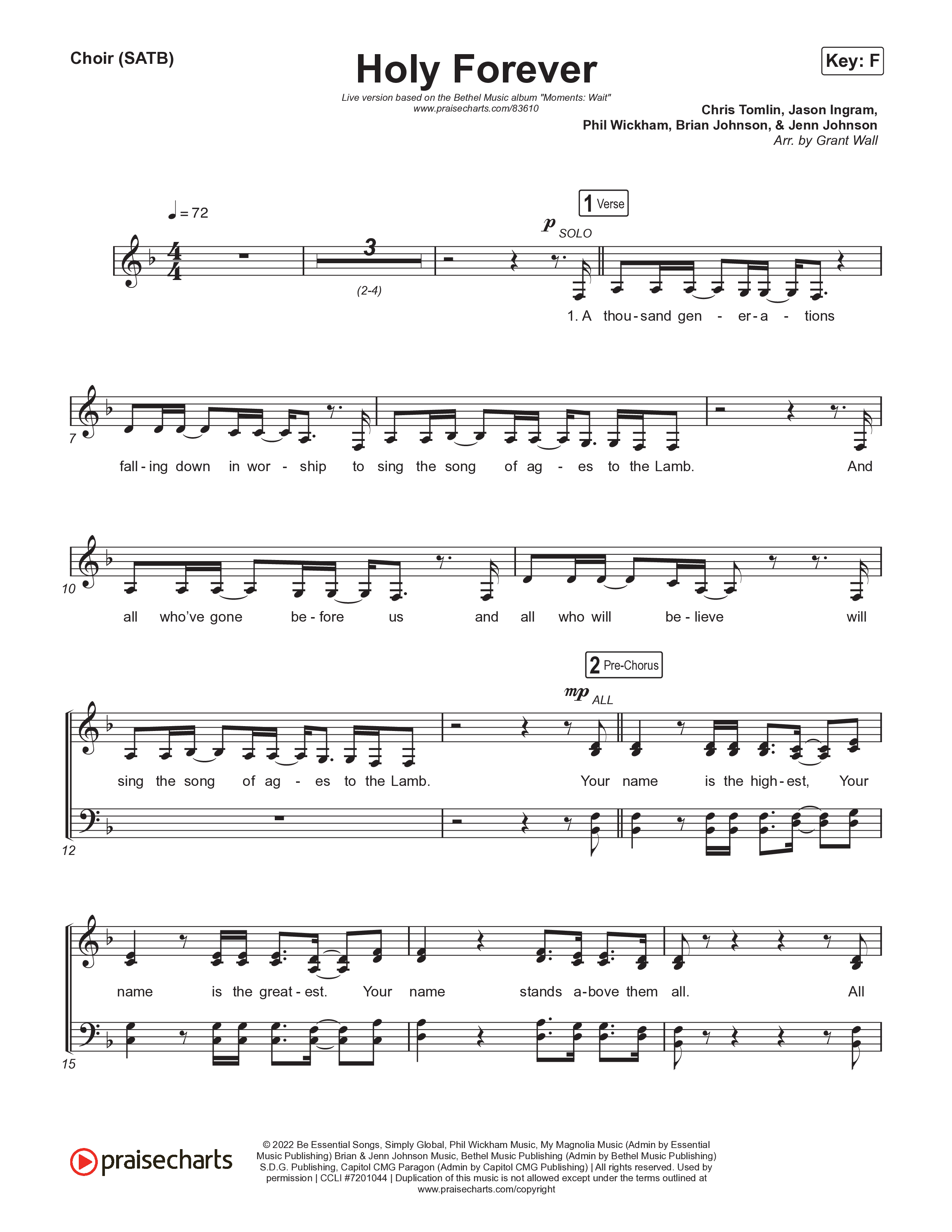 Holy Forever (Live) Choir Sheet (SATB) (Bethel Music)