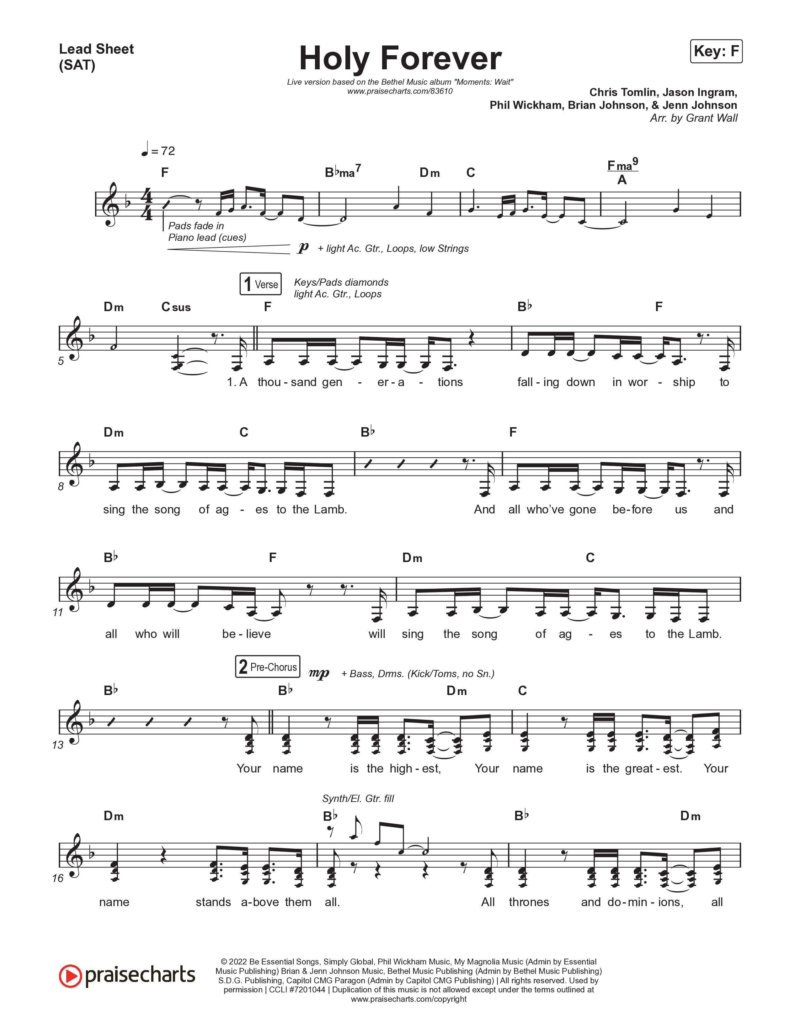 Holy Forever (Live) Lead Sheet (SAT) (Bethel Music)
