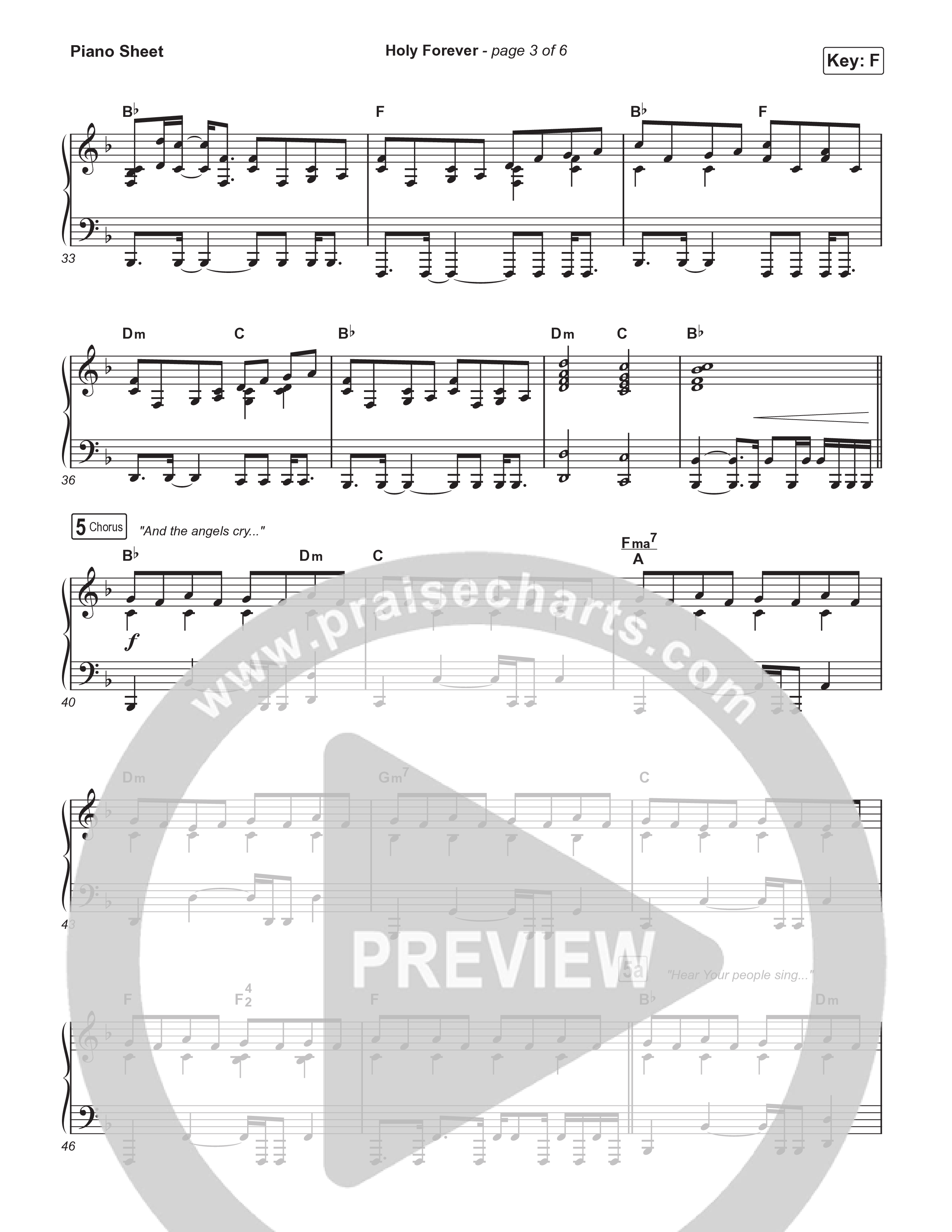 Holy Forever (Live) Piano Sheet (Bethel Music)