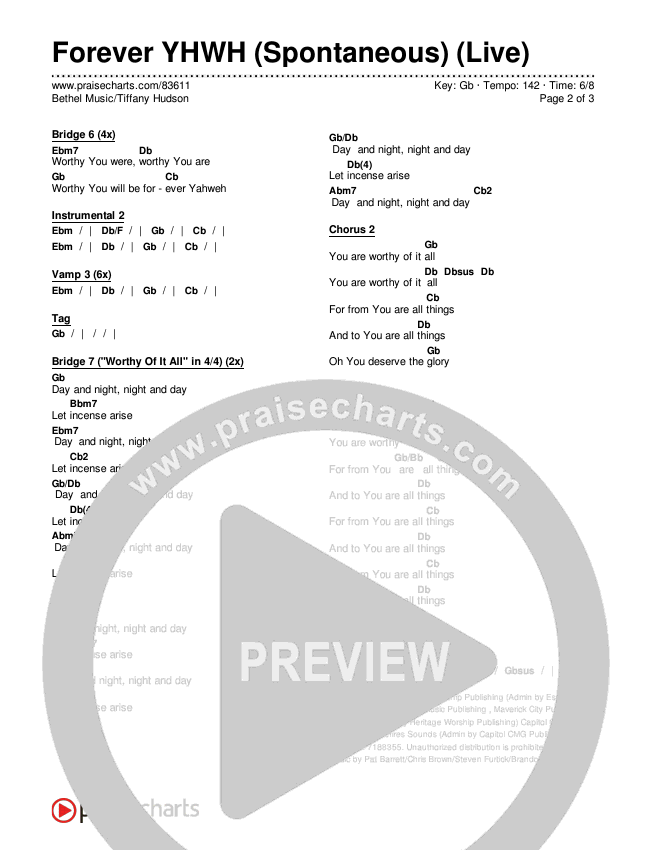 Forever YHWH (Spontaneous) (Live) Chords PDF (Bethel Music / Tiffany ...