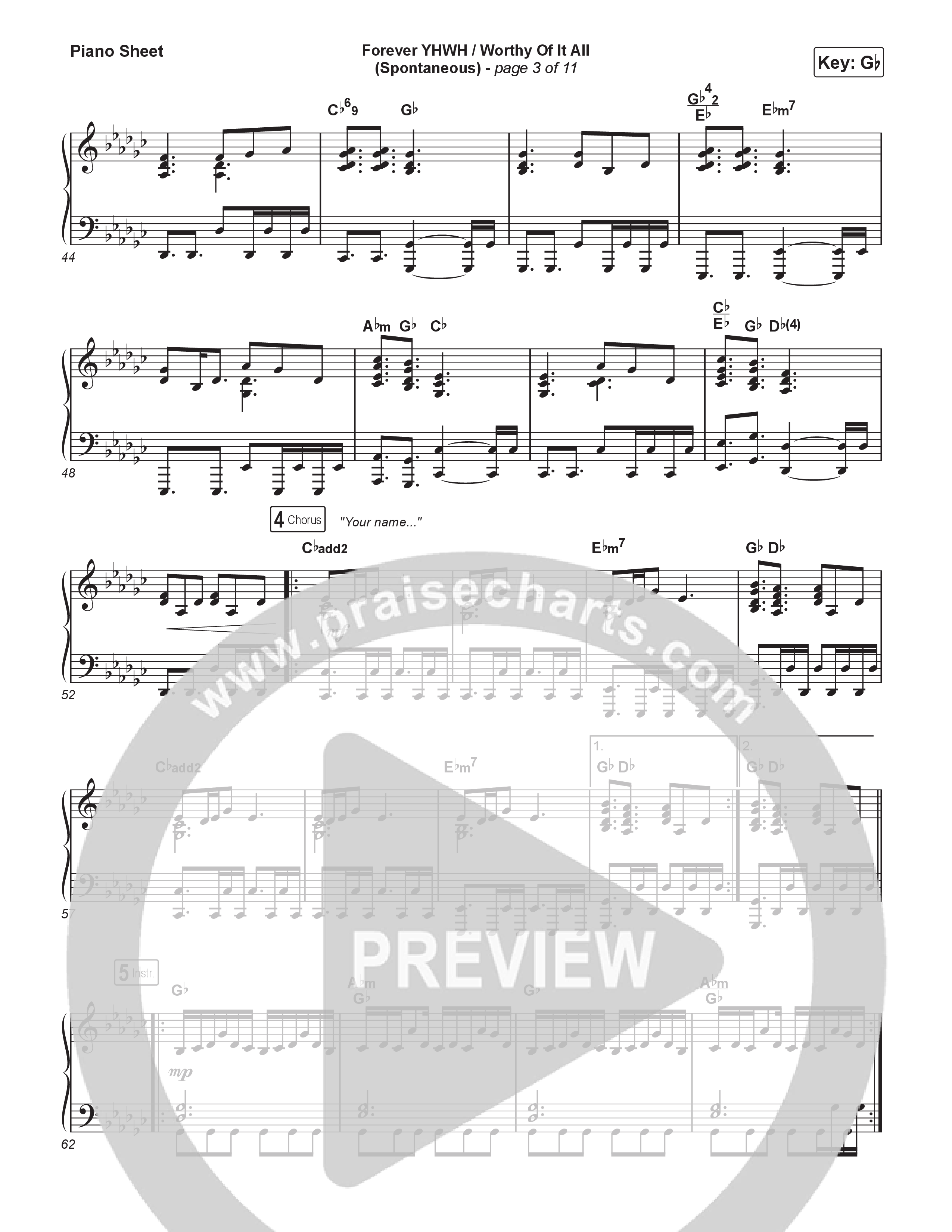 Forever YHWH (Spontaneous) (Live) Piano Sheet (Bethel Music / Tiffany Hudson)