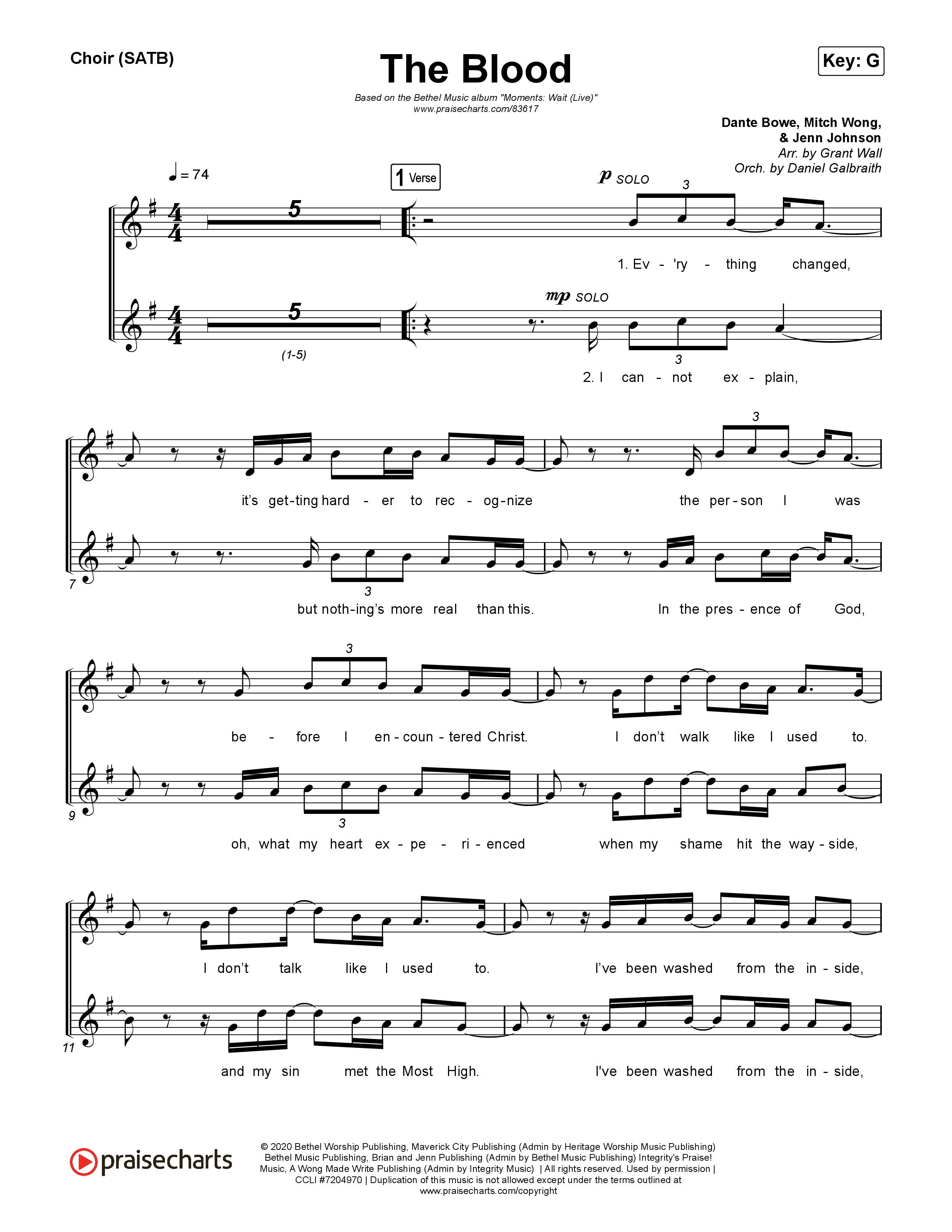 The Blood (Live) Choir Sheet (SATB) (Bethel Music / David Funk)