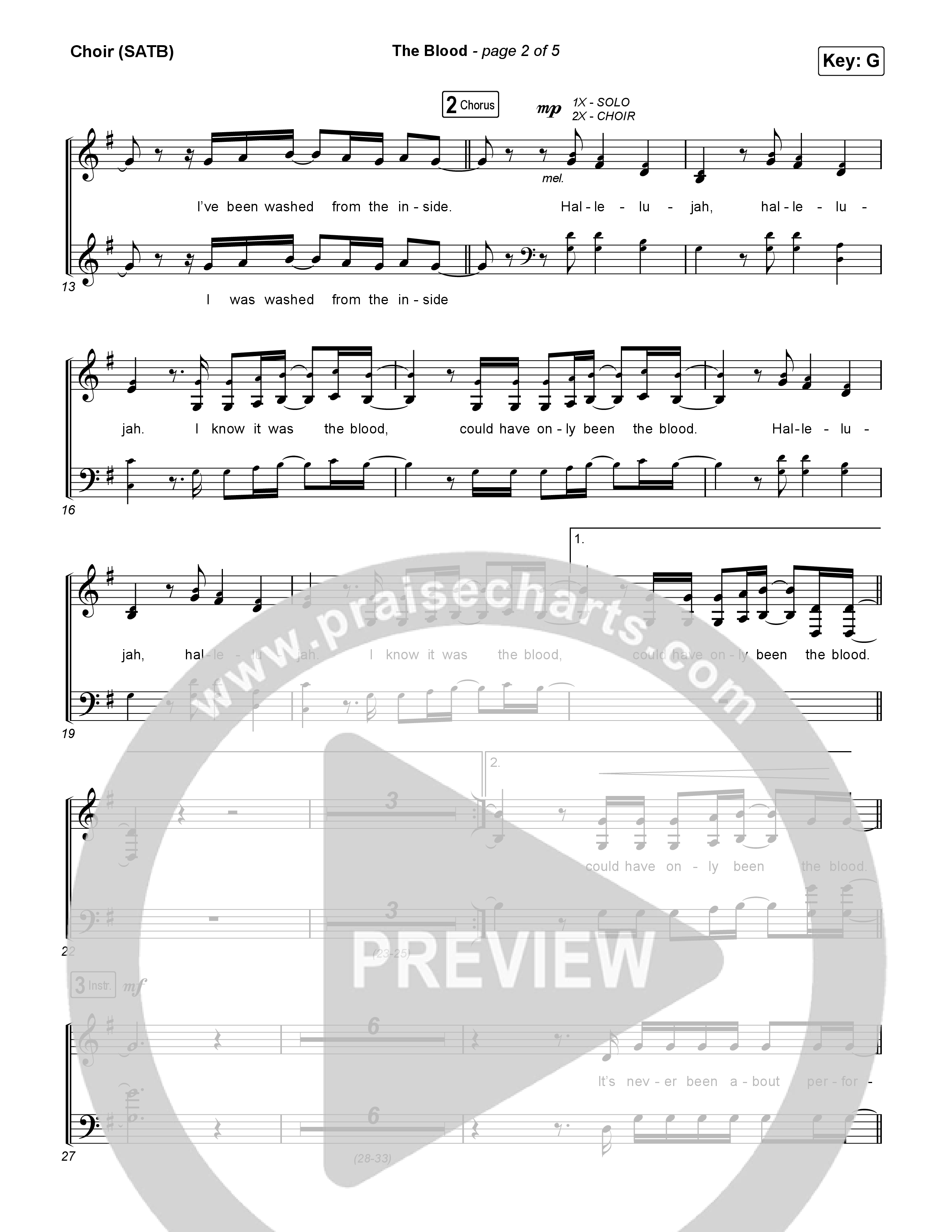 The Blood (Live) Choir Sheet (SATB) (Bethel Music / David Funk)