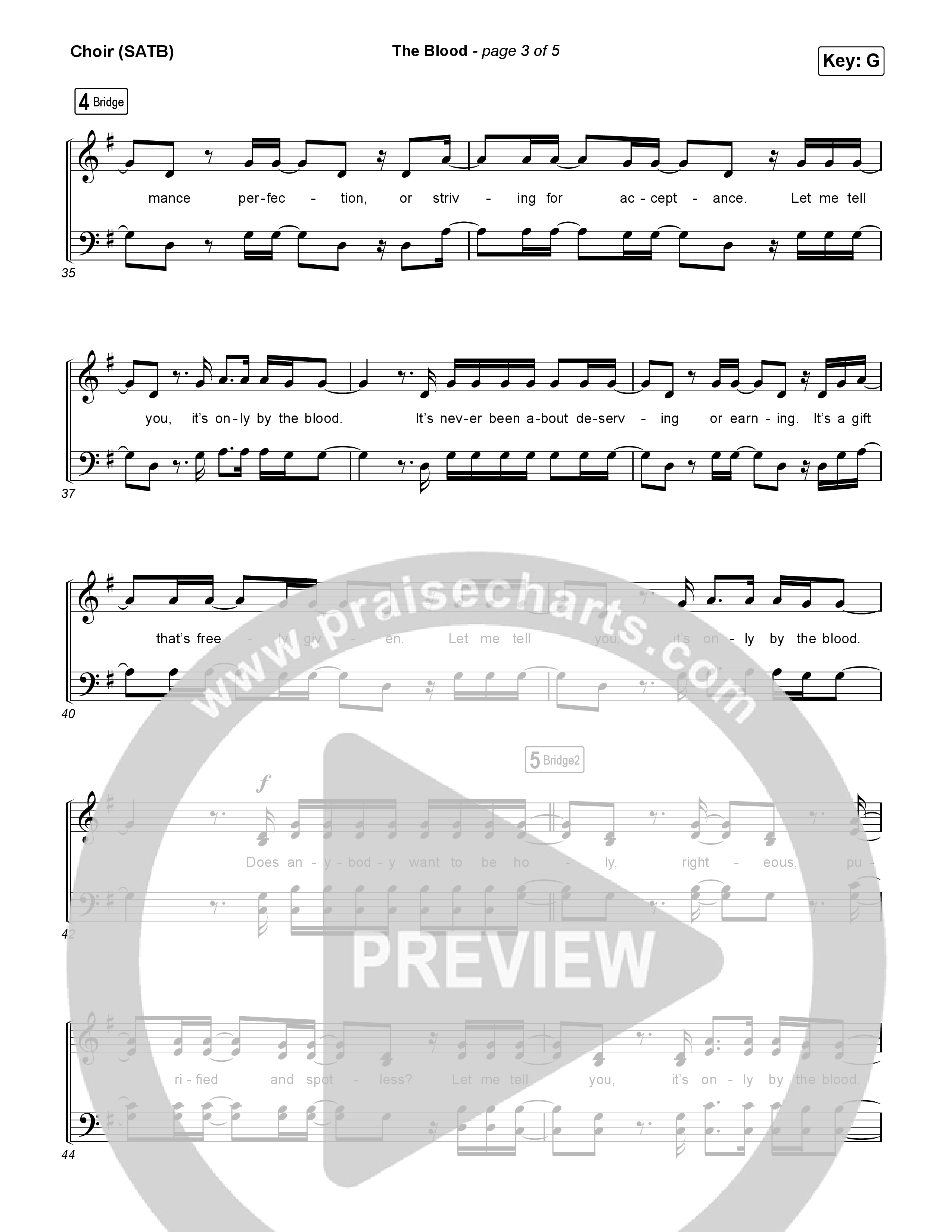 The Blood (Live) Choir Sheet (SATB) (Bethel Music / David Funk)