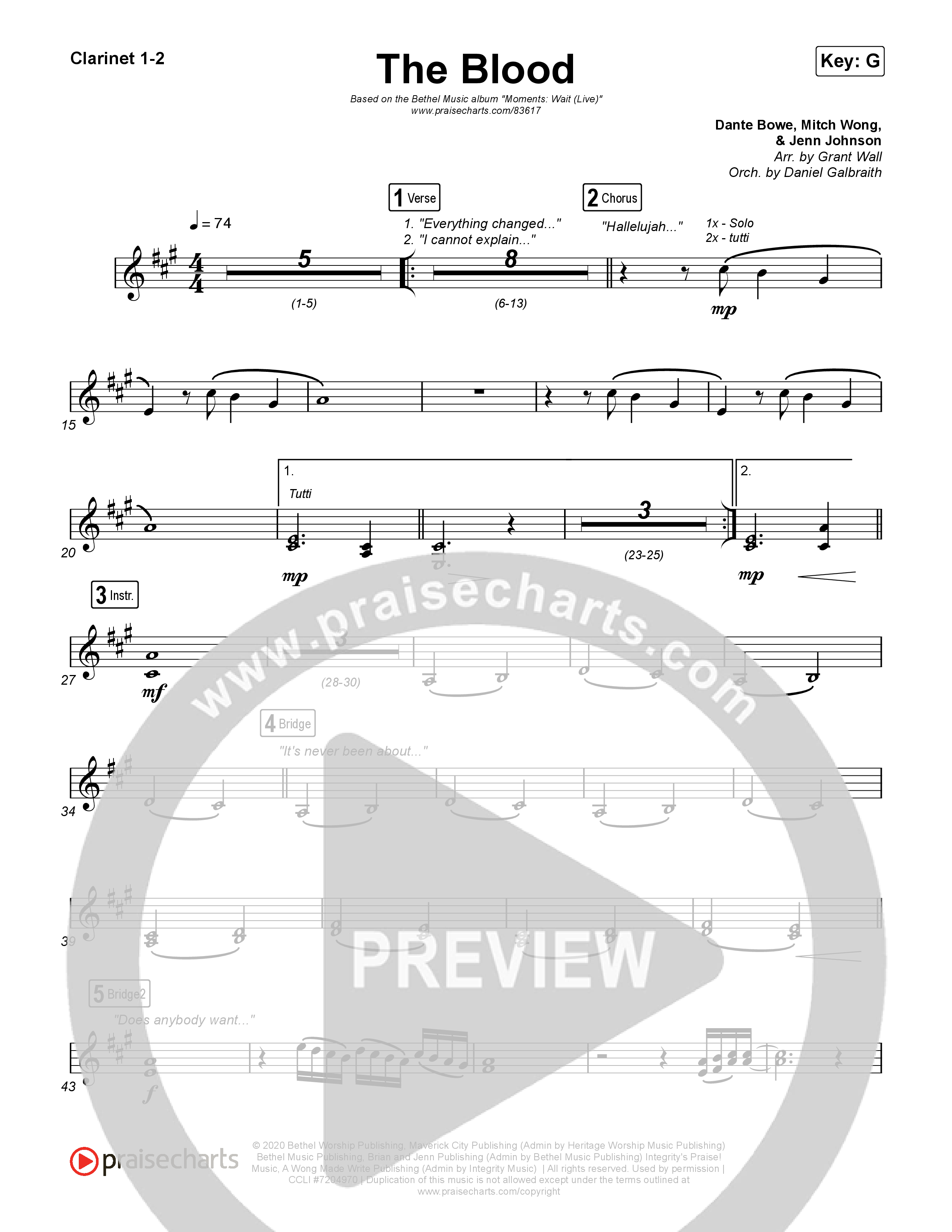 The Blood (Live) Clarinet 1,2 (Bethel Music / David Funk)