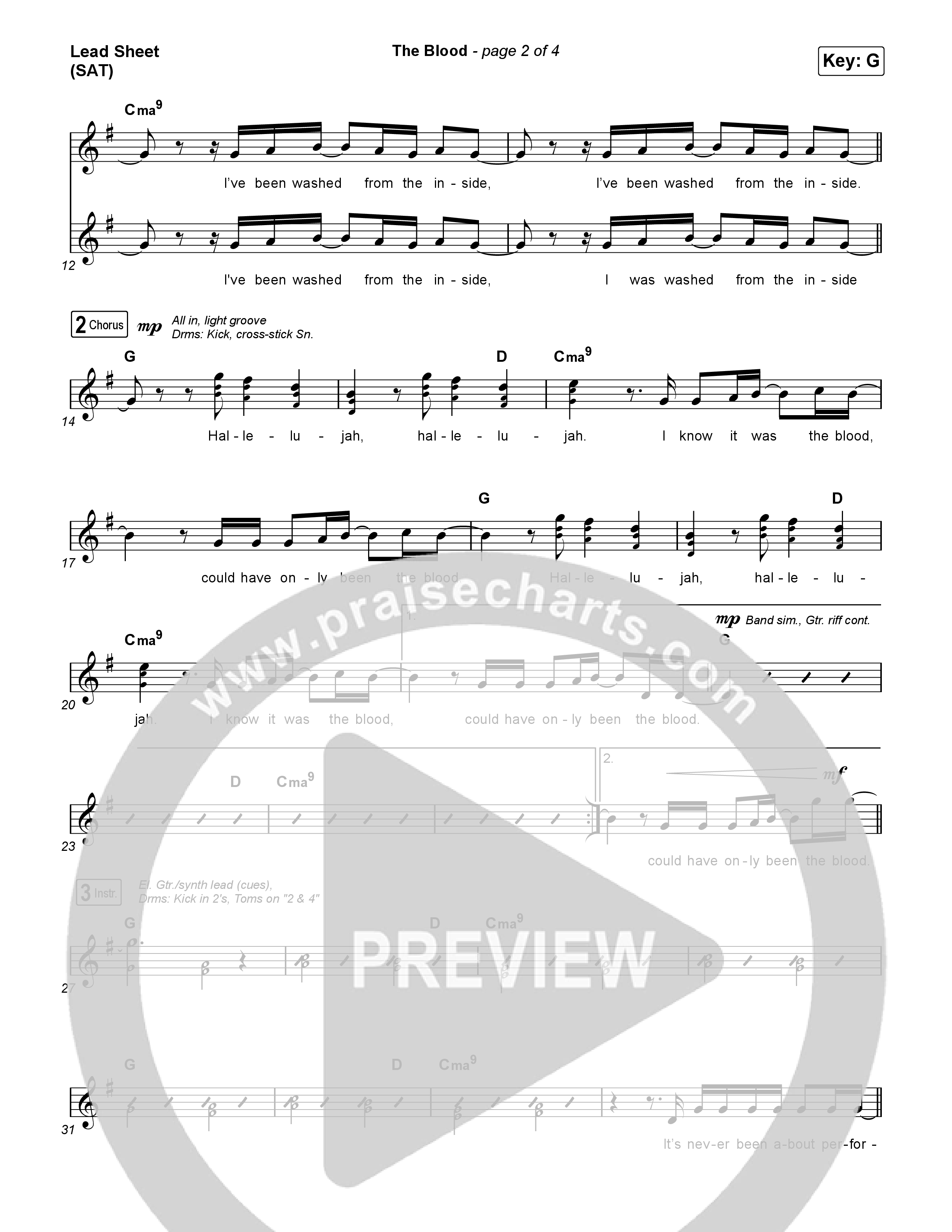 The Blood (Live) Lead Sheet (SAT) (Bethel Music / David Funk)