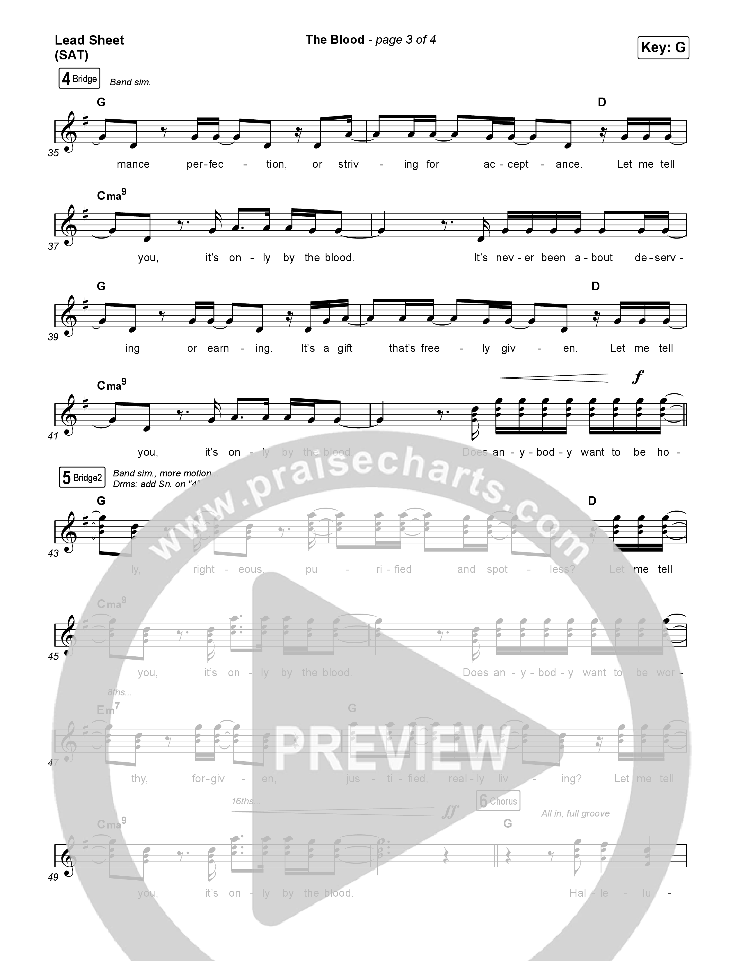 The Blood (Live) Lead Sheet (SAT) (Bethel Music / David Funk)