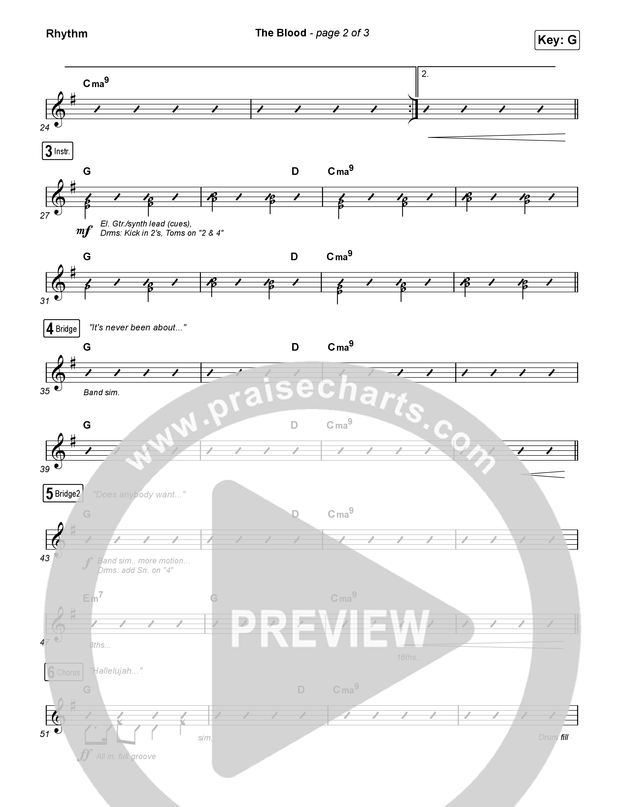 The Blood (Live) Rhythm Chart (Bethel Music / David Funk)