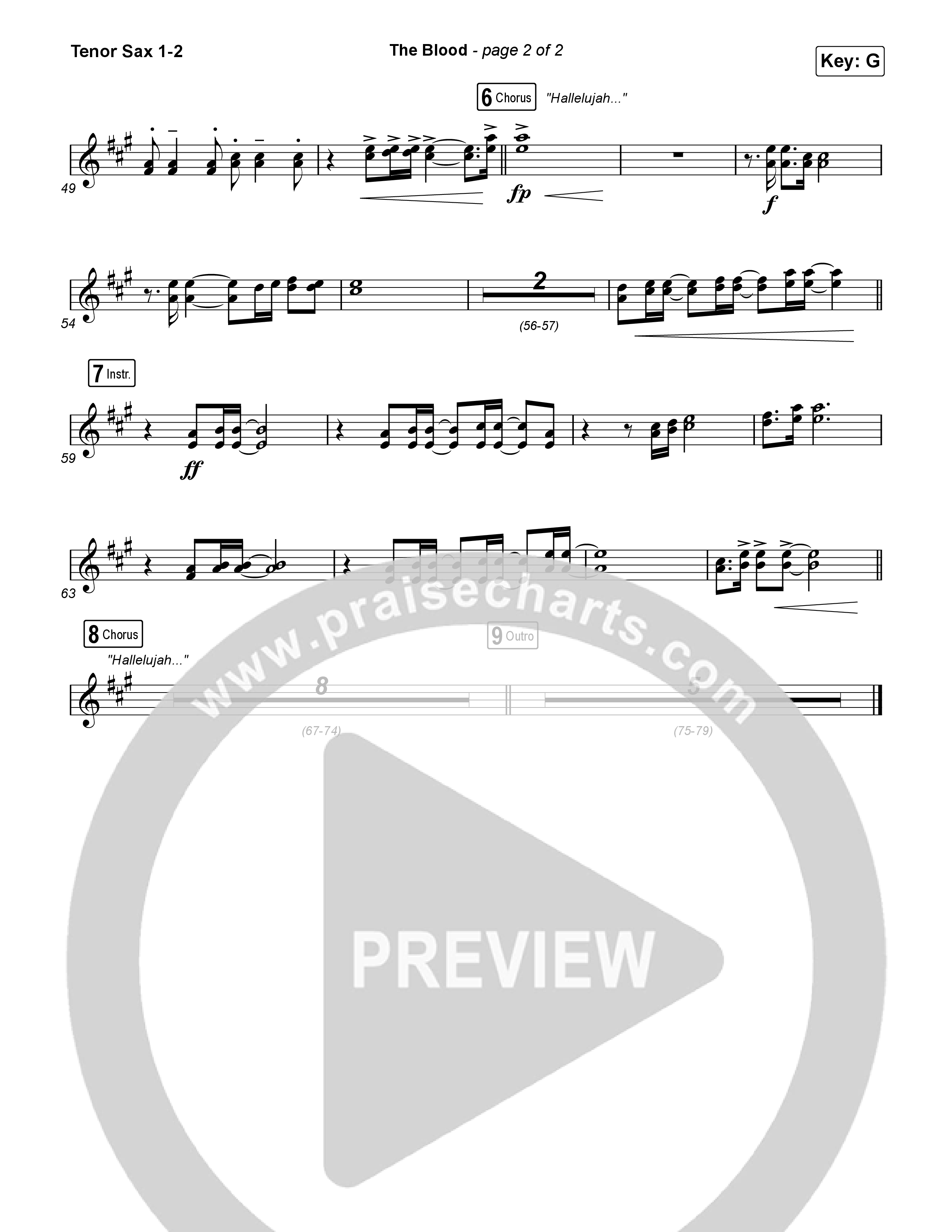 The Blood (Live) Tenor Sax 1,2 (Bethel Music / David Funk)