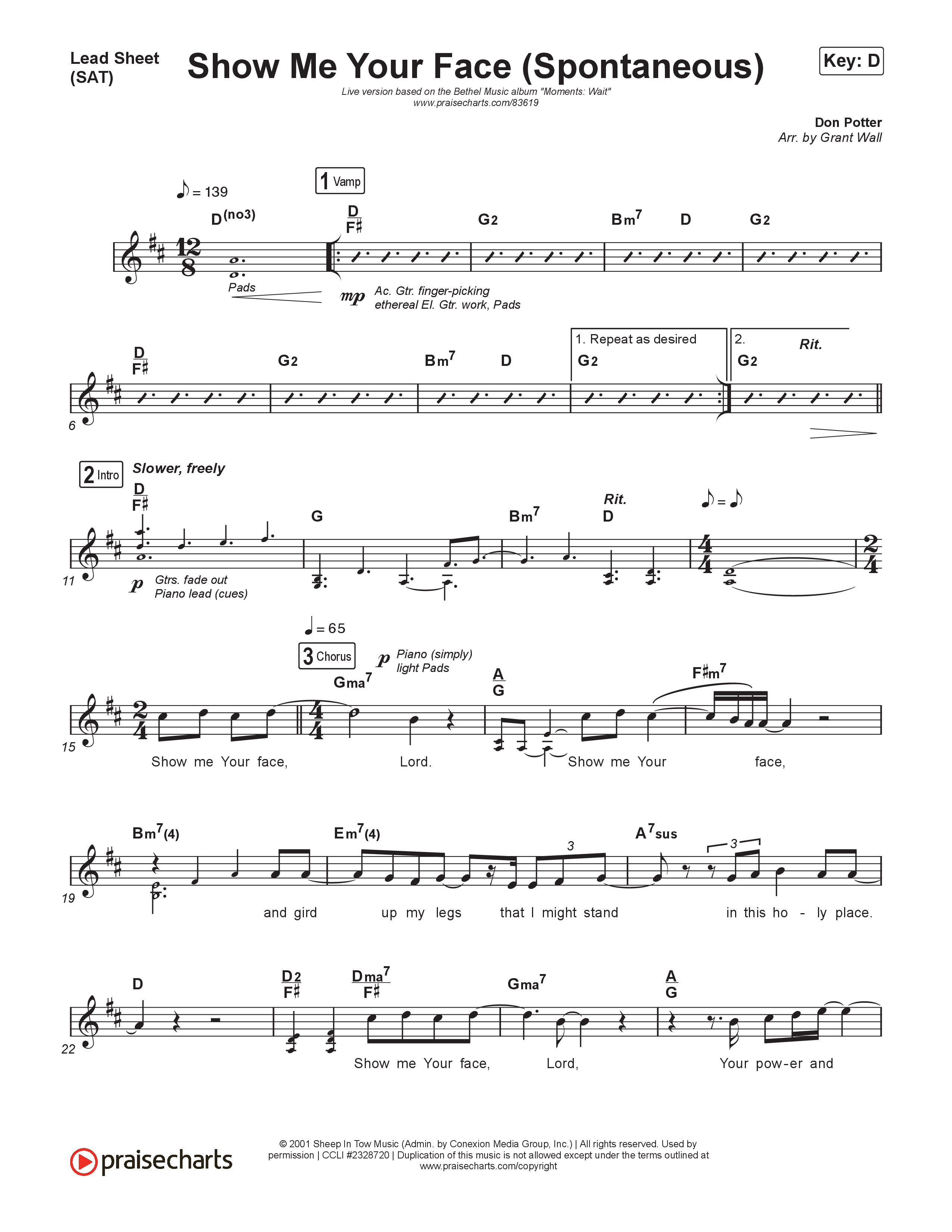 Show Me Your Face (Spontaneous) (Live) Lead Sheet (SAT) (Bethel Music / John Wilds)