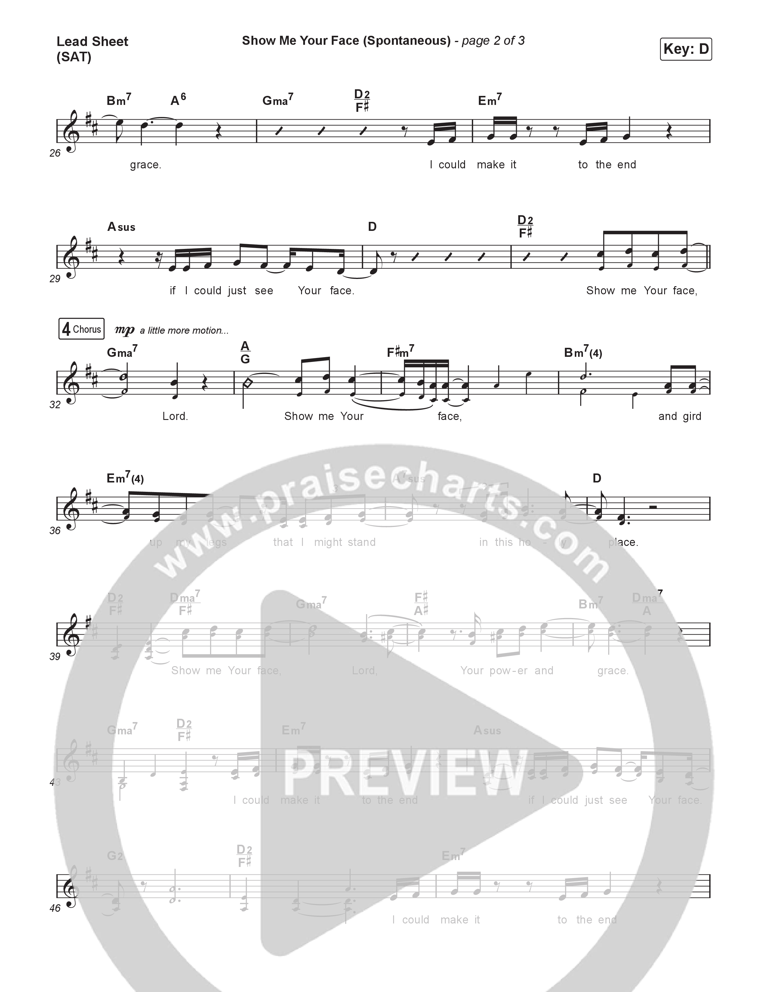 Show Me Your Face (Spontaneous) (Live) Lead Sheet (SAT) (Bethel Music / John Wilds)