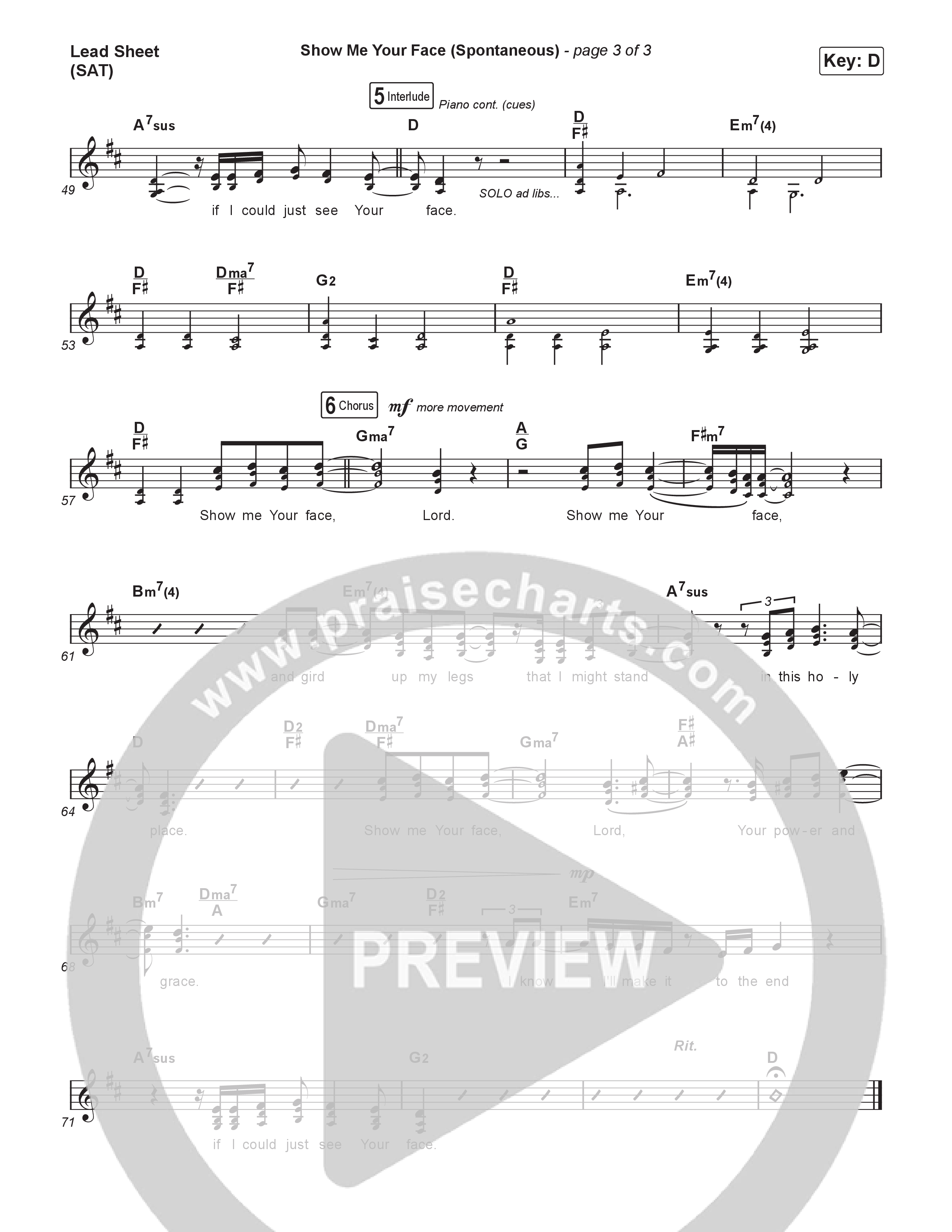 Show Me Your Face (Spontaneous) (Live) Lead Sheet (SAT) (Bethel Music / John Wilds)