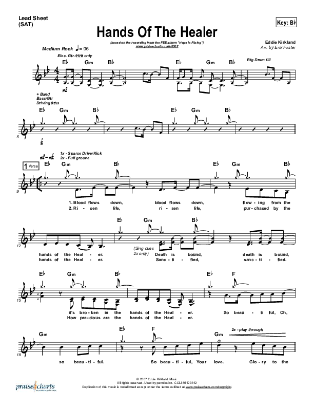 Hands Of The Healer Lead Sheet (SAT) (FEE Band)
