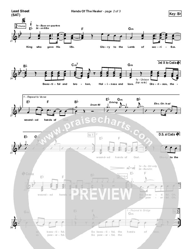 Hands Of The Healer Lead Sheet (SAT) (FEE Band)
