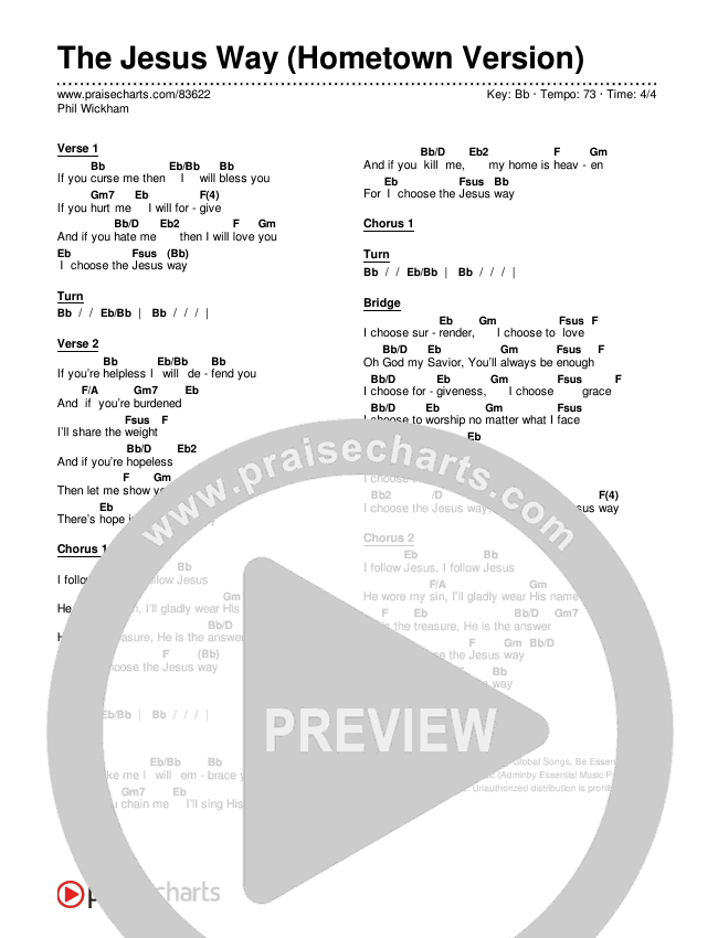 The Jesus Way (Hometown Version) Chords & Lyrics (Phil Wickham)