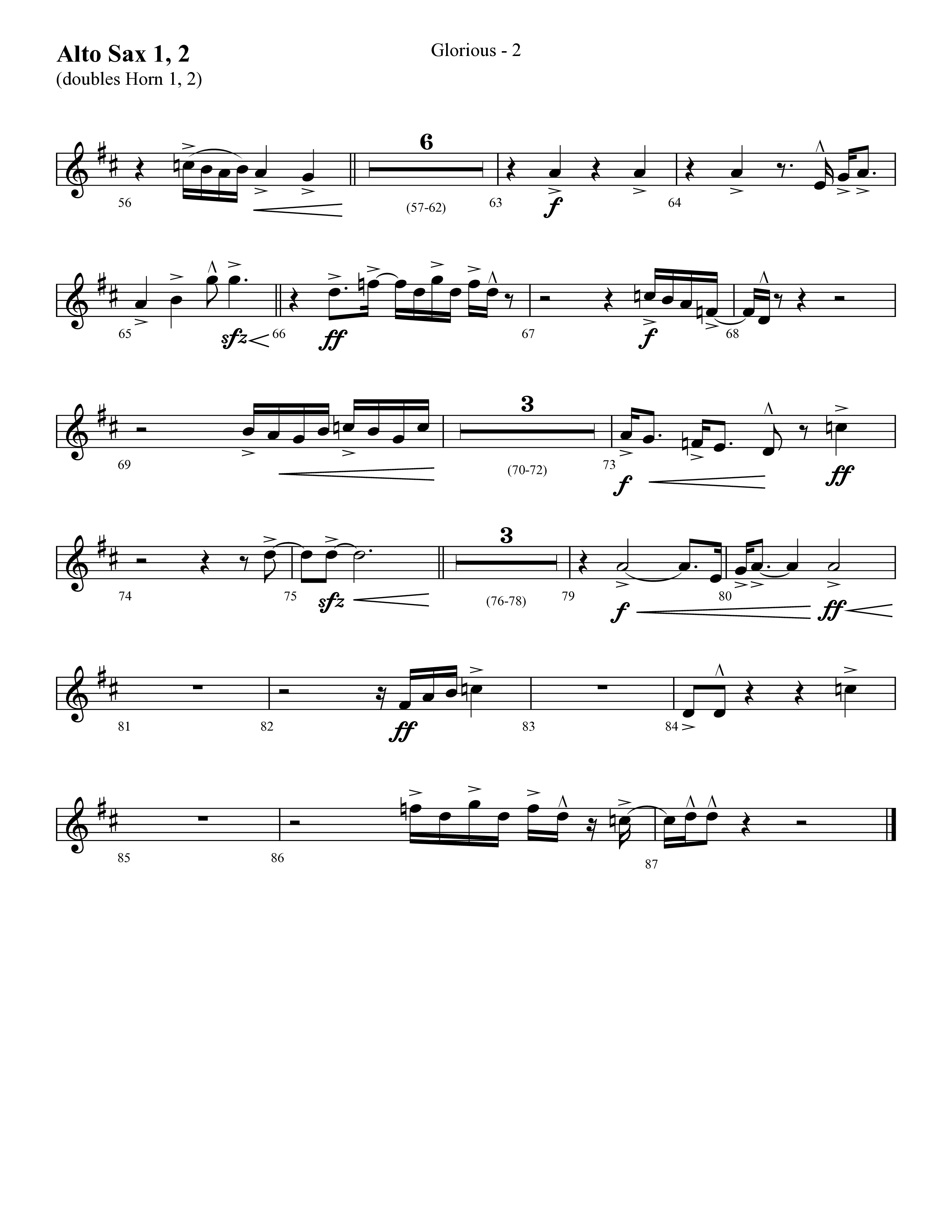 Glorious (Choral Anthem SATB) Alto Sax 1/2 (Lifeway Choral / Arr. Cliff Duren)