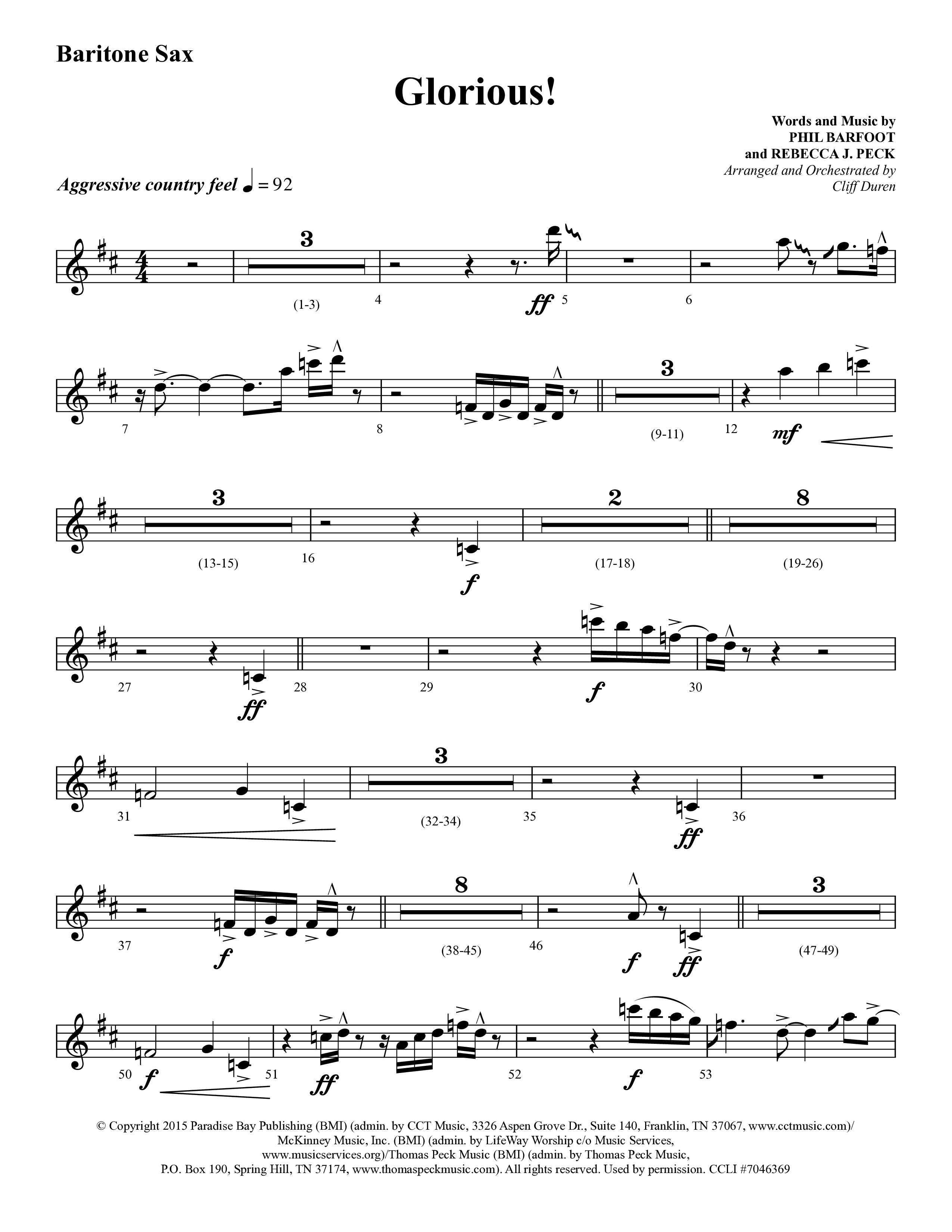 Glorious (Choral Anthem SATB) Bari Sax (Lifeway Choral / Arr. Cliff Duren)