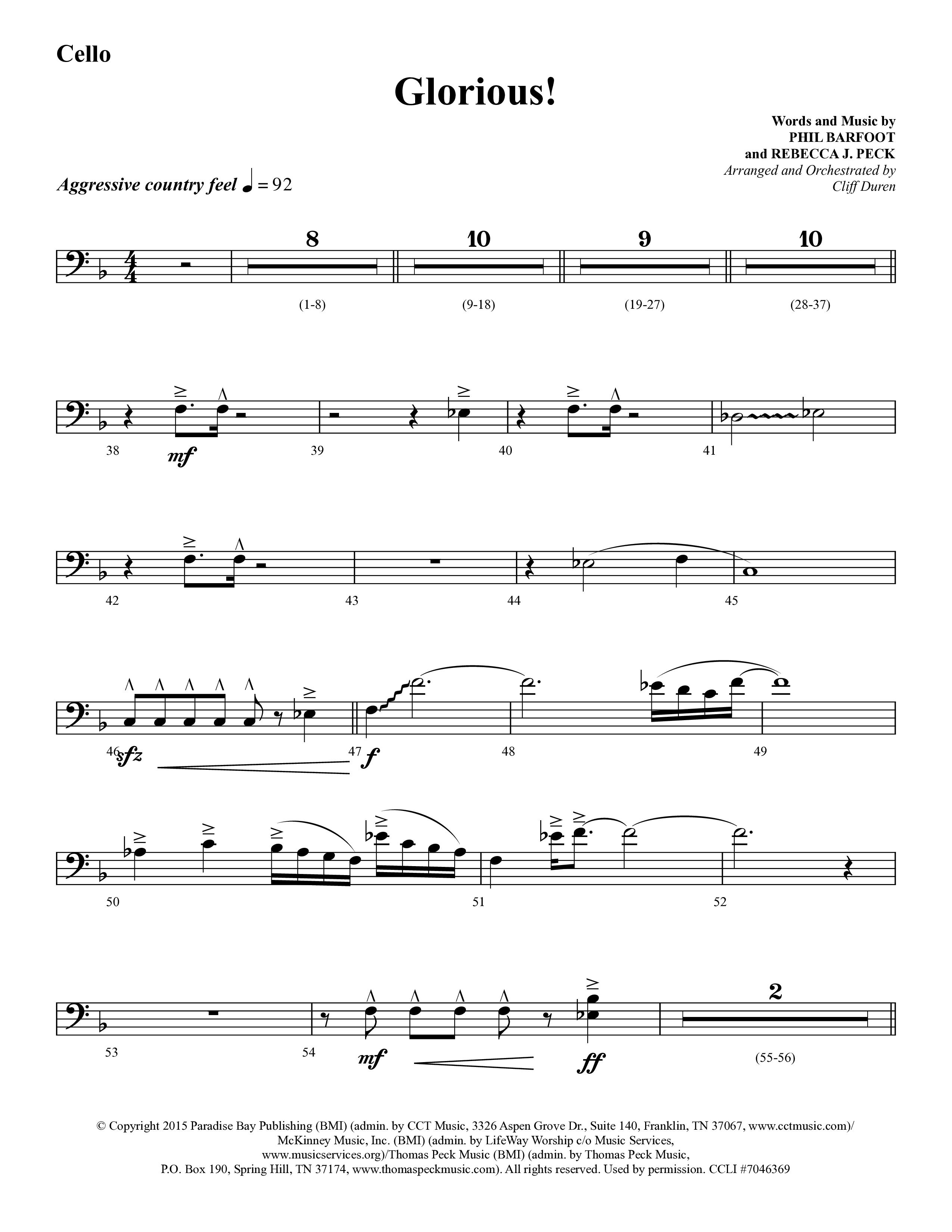 Glorious (Choral Anthem SATB) Cello (Lifeway Choral / Arr. Cliff Duren)