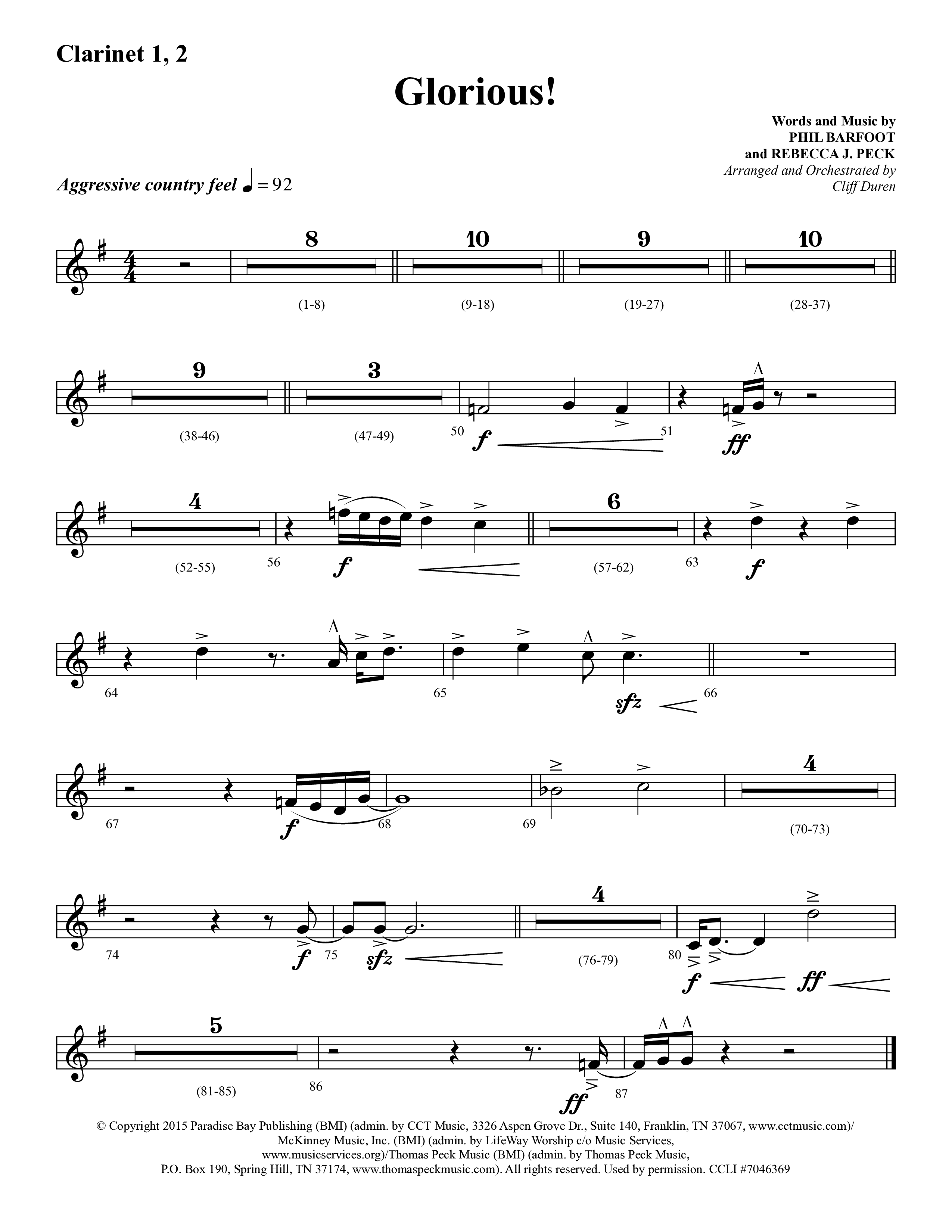 Glorious (Choral Anthem SATB) Clarinet 1/2 (Lifeway Choral / Arr. Cliff Duren)
