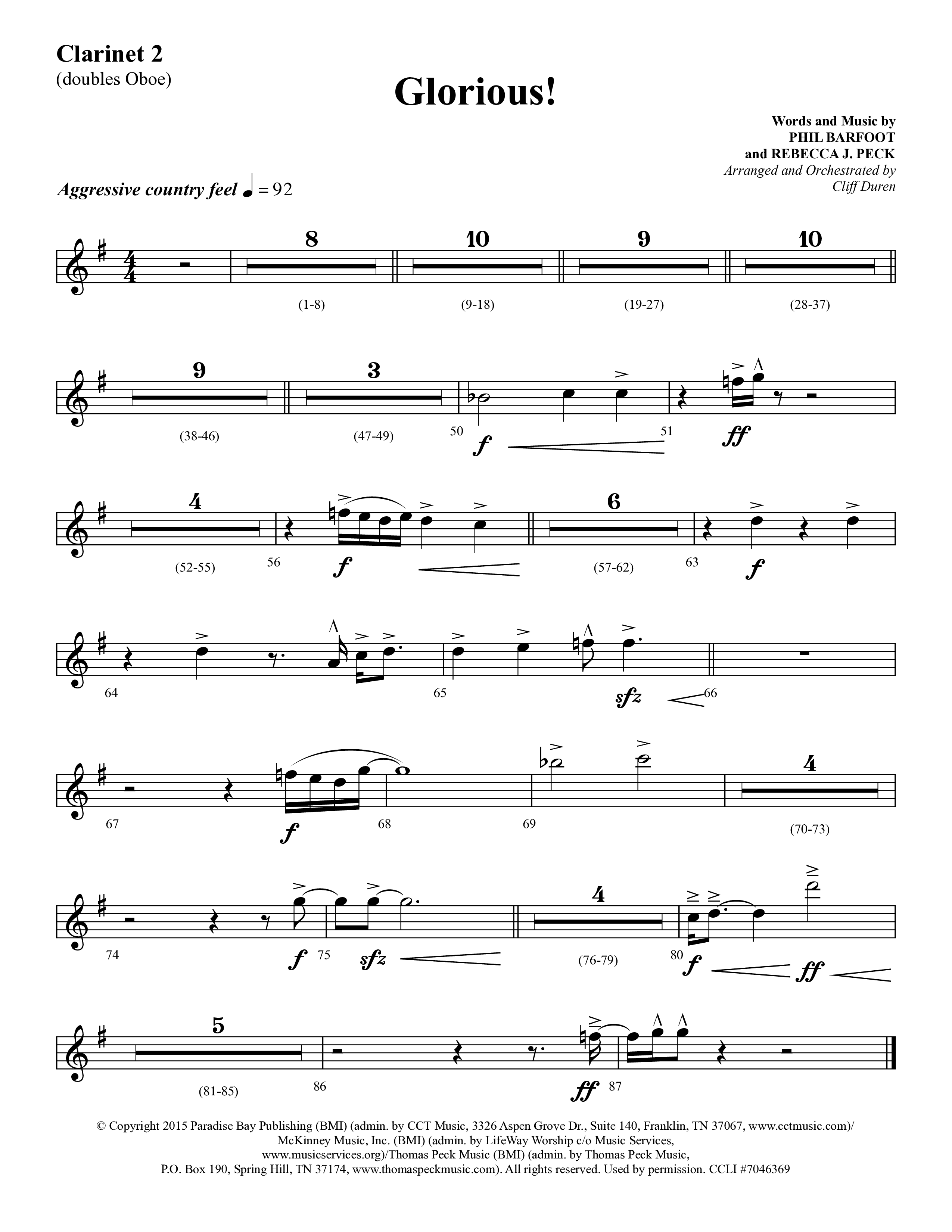 Glorious (Choral Anthem SATB) Clarinet 1/2 (Lifeway Choral / Arr. Cliff Duren)