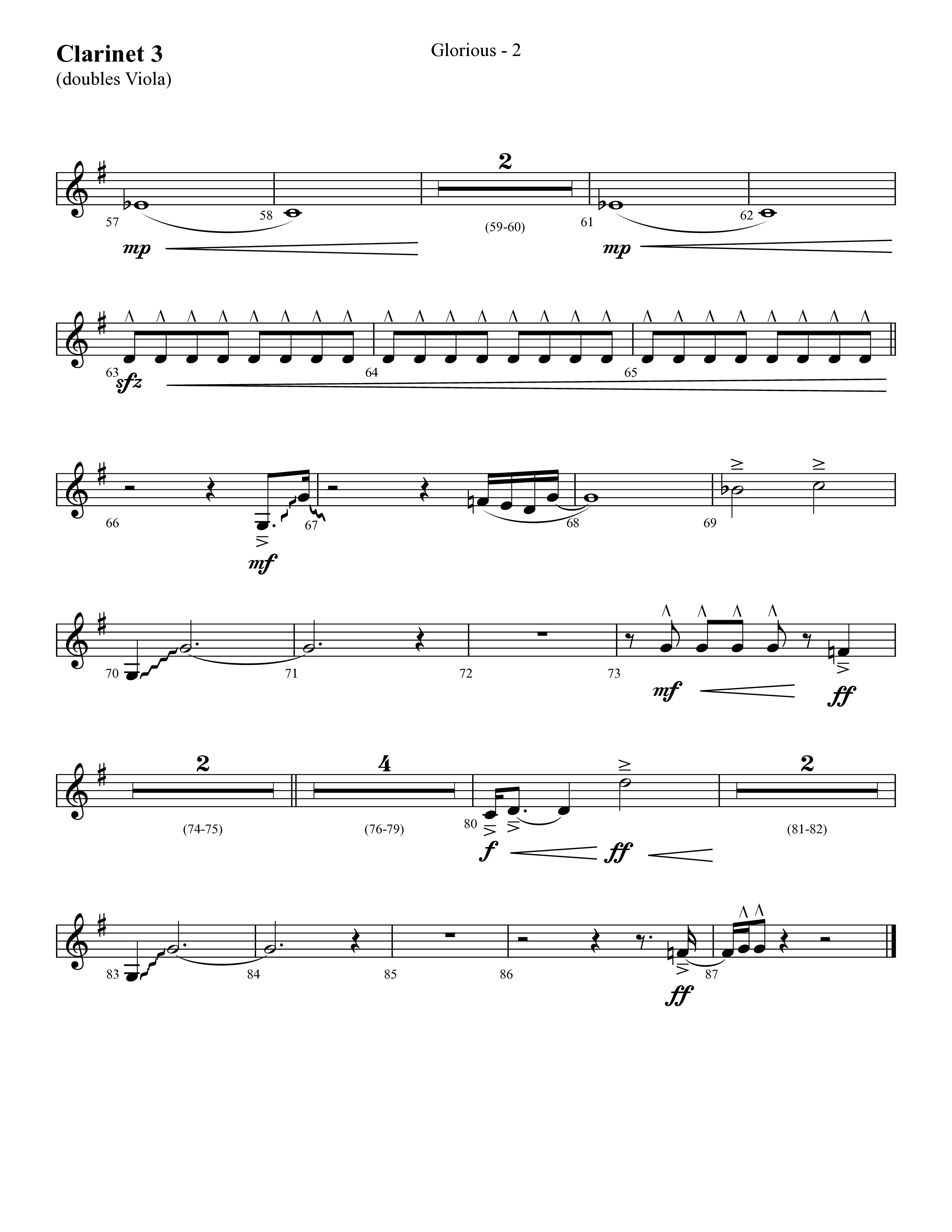 Glorious (Choral Anthem SATB) Clarinet 3 (Lifeway Choral / Arr. Cliff Duren)