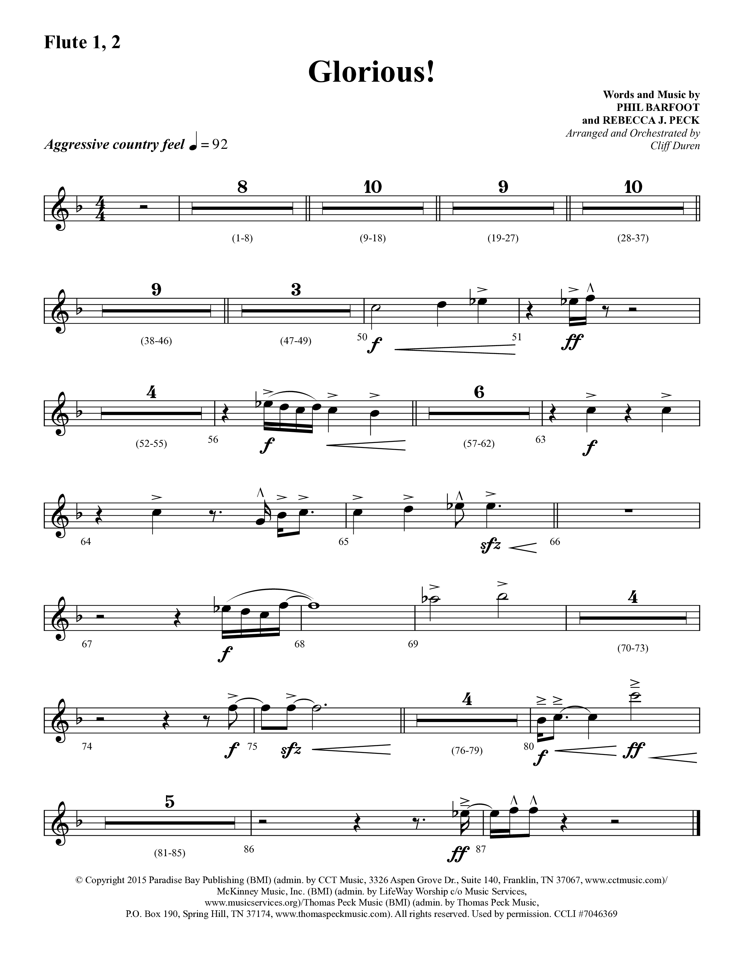 Glorious (Choral Anthem SATB) Flute 1/2 (Lifeway Choral / Arr. Cliff Duren)