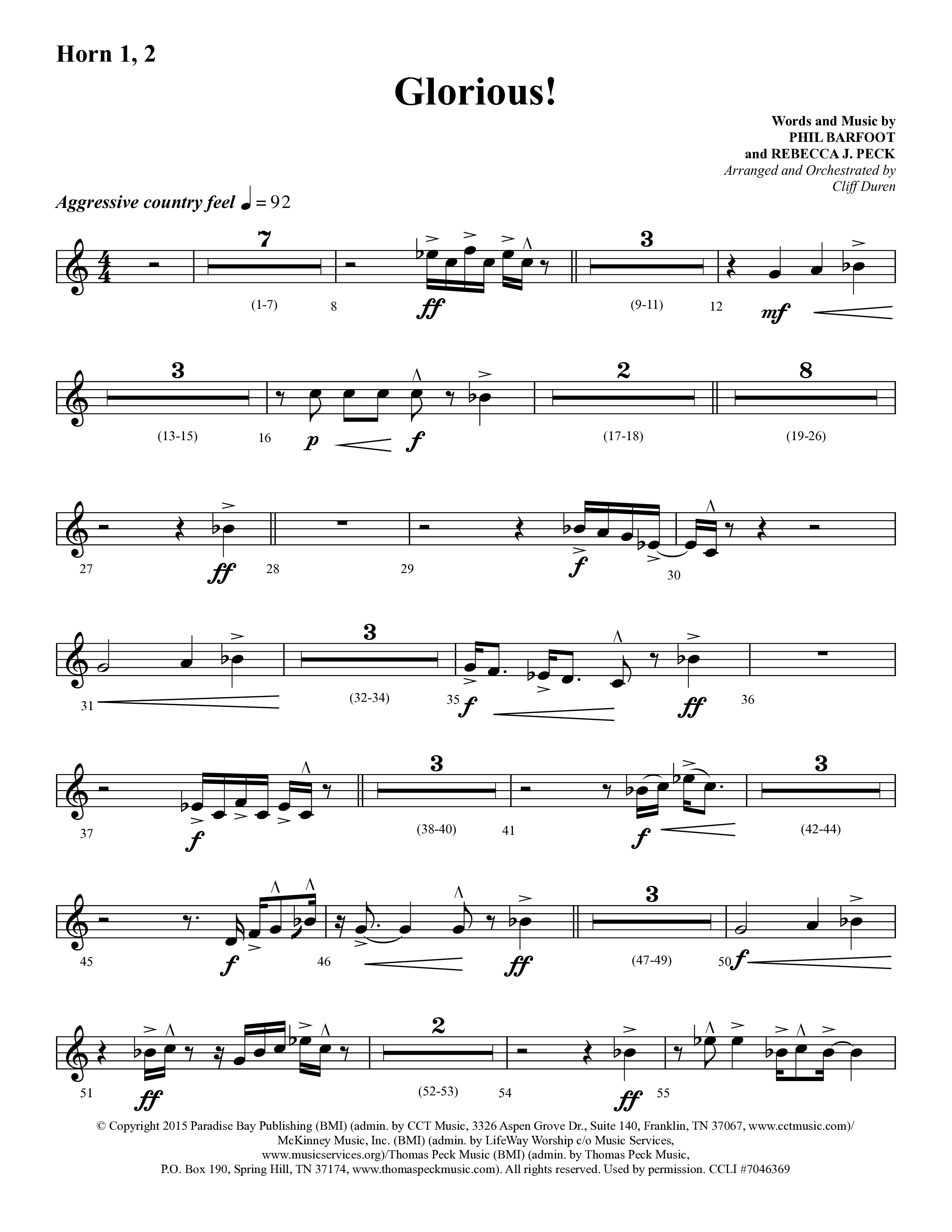 Glorious (Choral Anthem SATB) French Horn 1/2 (Lifeway Choral / Arr. Cliff Duren)