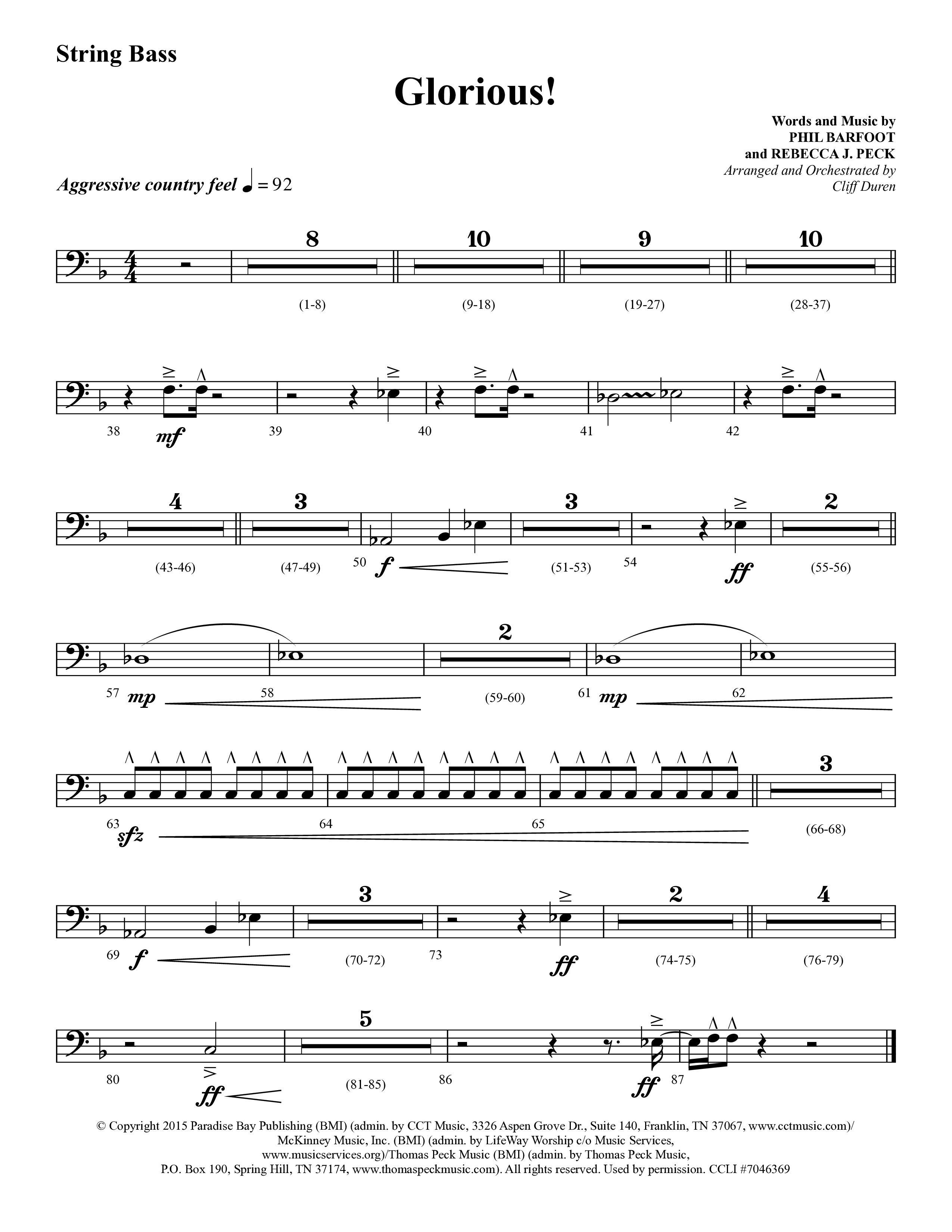 Glorious (Choral Anthem SATB) String Bass (Lifeway Choral / Arr. Cliff Duren)