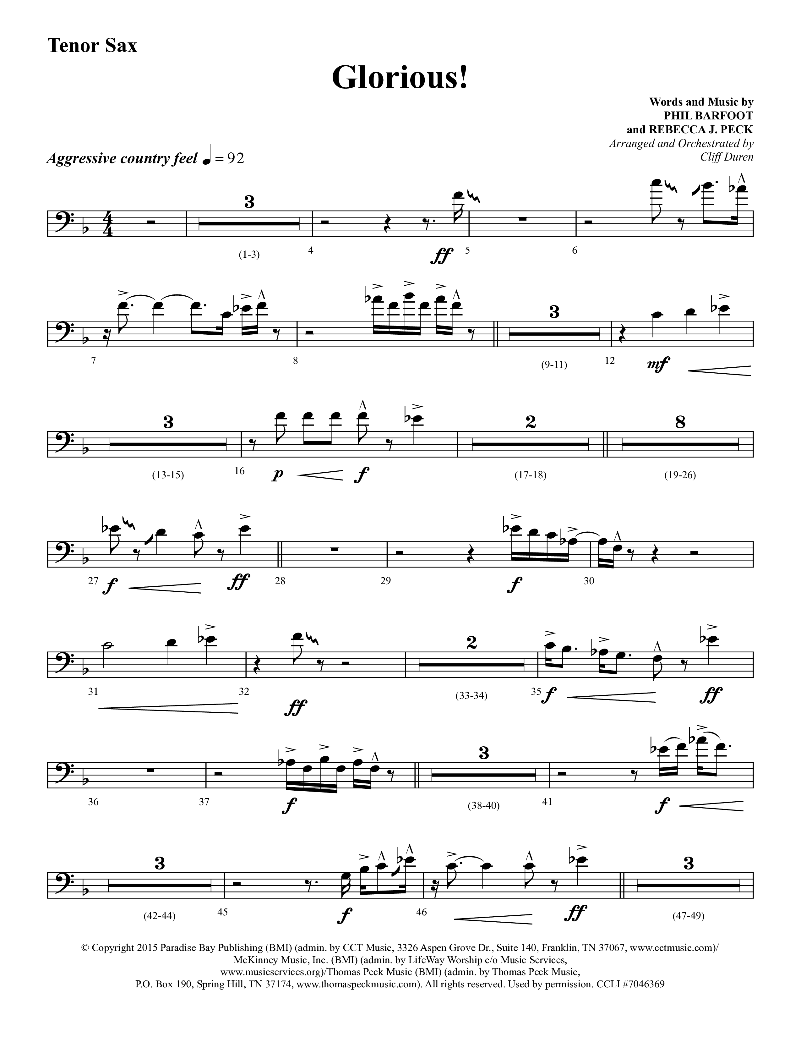 Glorious (Choral Anthem SATB) Tenor Sax 1 (Lifeway Choral / Arr. Cliff Duren)
