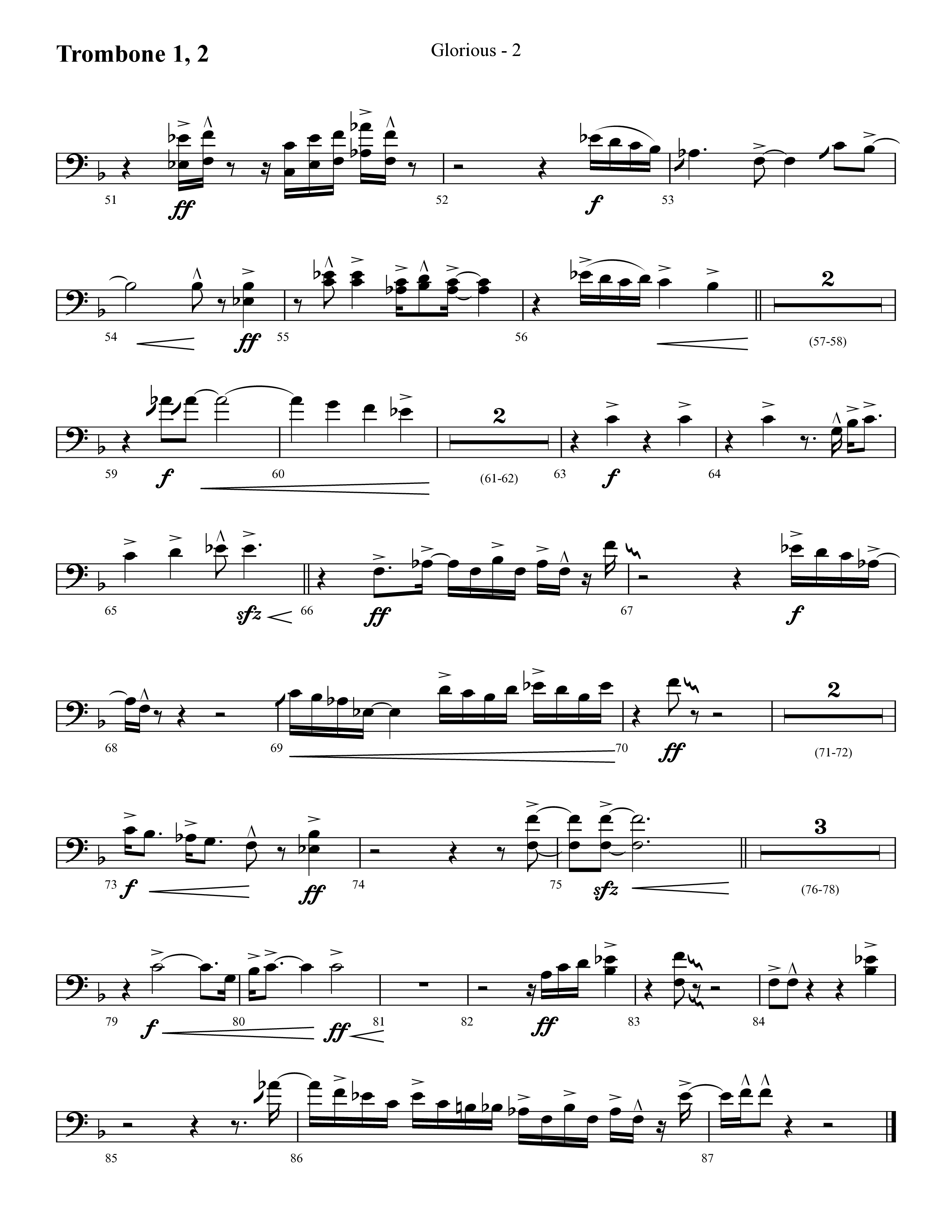 Glorious (Choral Anthem SATB) Trombone 1/2 (Lifeway Choral / Arr. Cliff Duren)