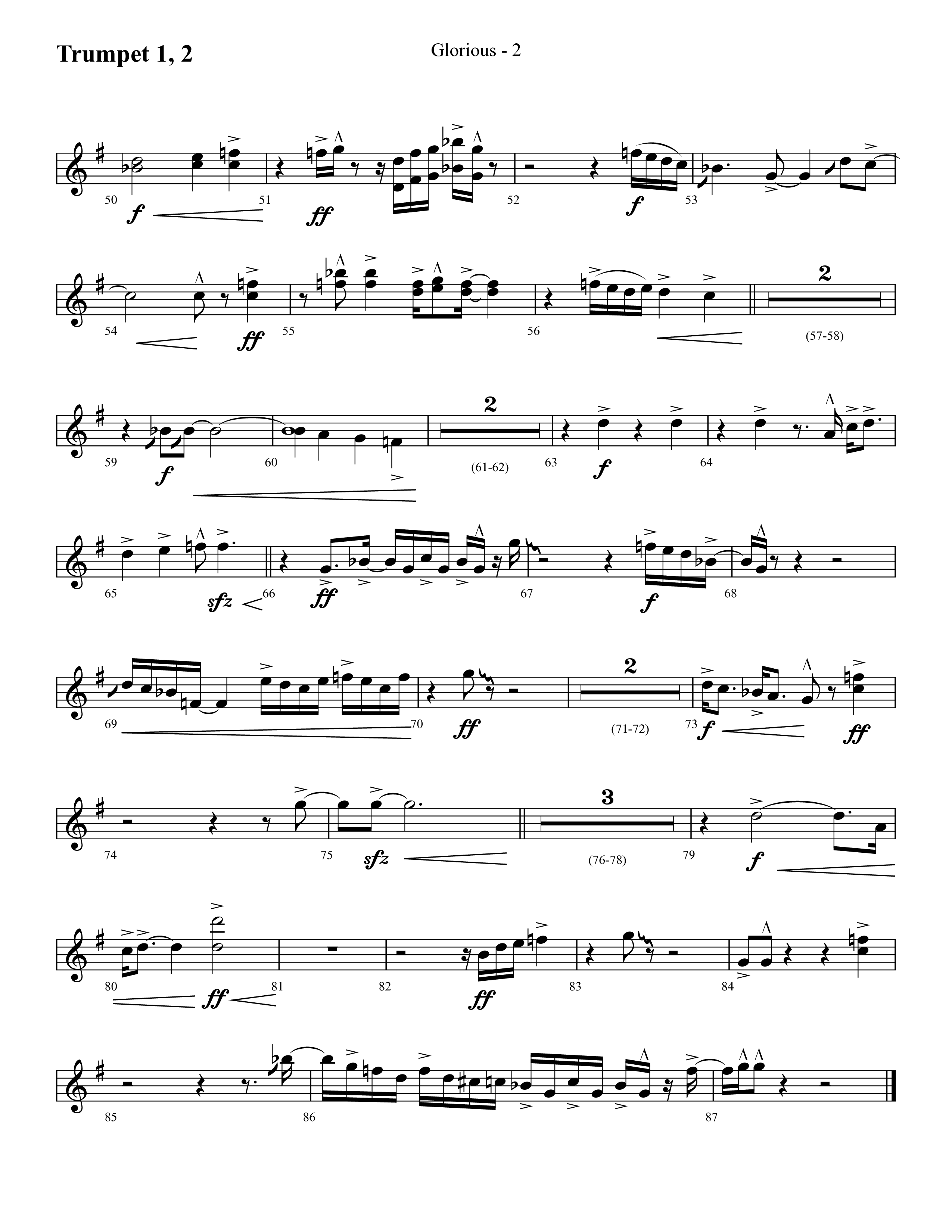 Glorious (Choral Anthem SATB) Trumpet 1,2 (Lifeway Choral / Arr. Cliff Duren)