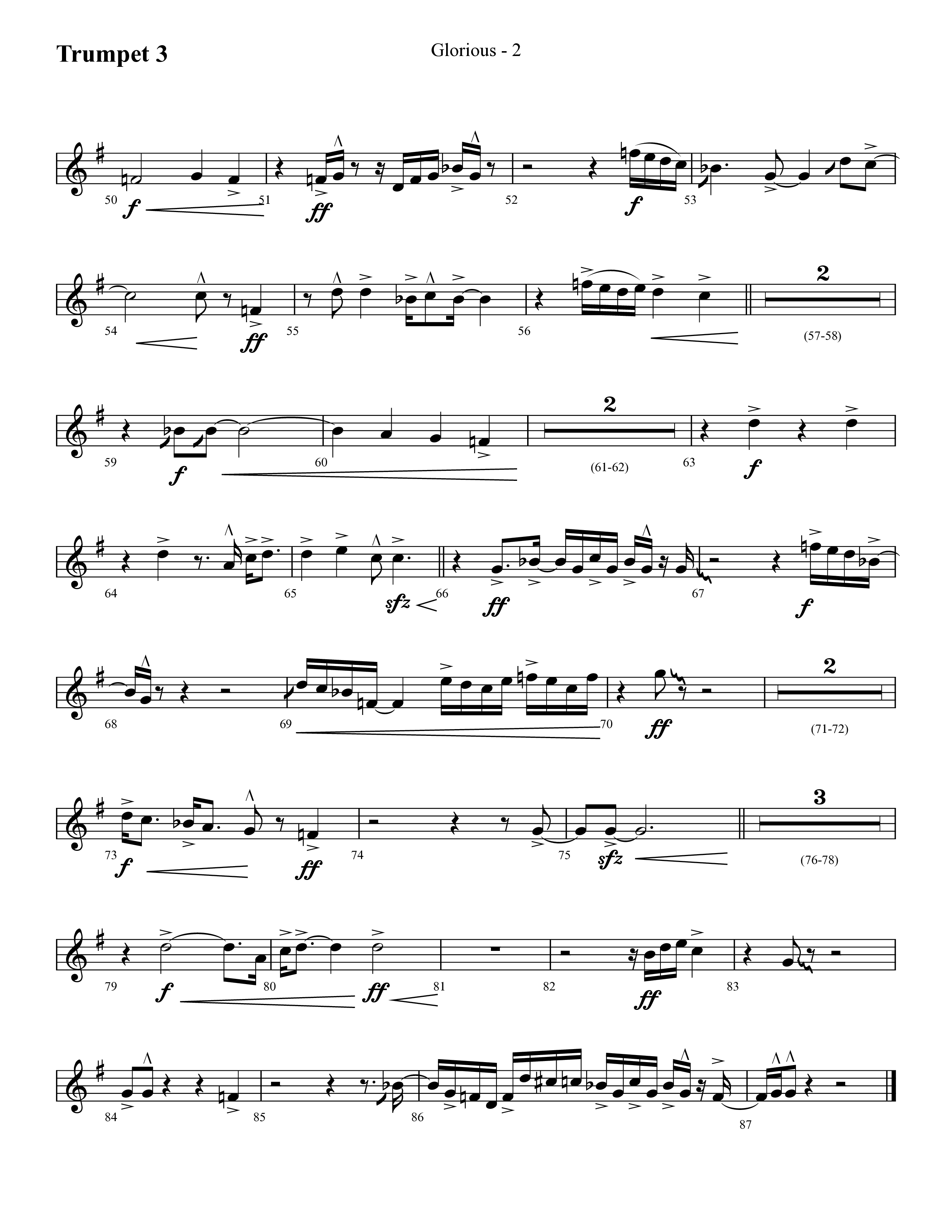 Glorious (Choral Anthem SATB) Trumpet 3 (Lifeway Choral / Arr. Cliff Duren)