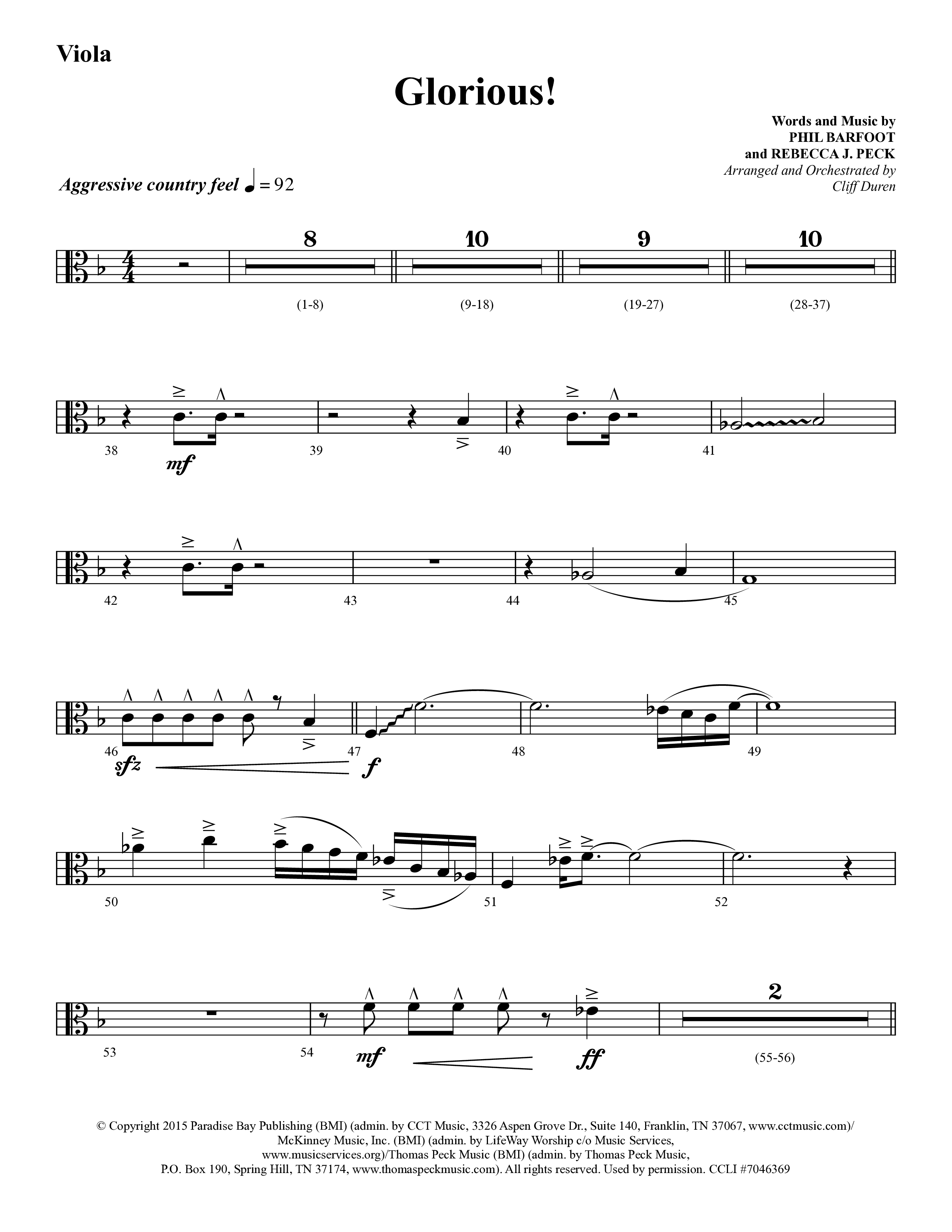 Glorious (Choral Anthem SATB) Viola (Lifeway Choral / Arr. Cliff Duren)
