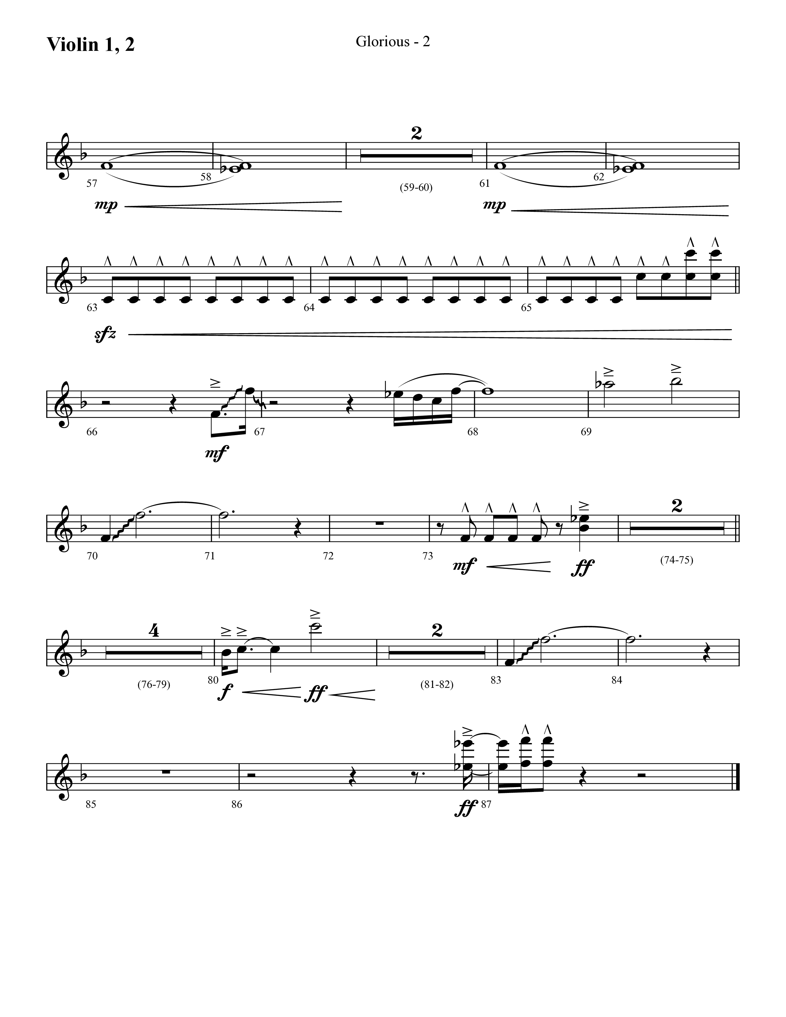 Glorious (Choral Anthem SATB) Violin 1/2 (Lifeway Choral / Arr. Cliff Duren)