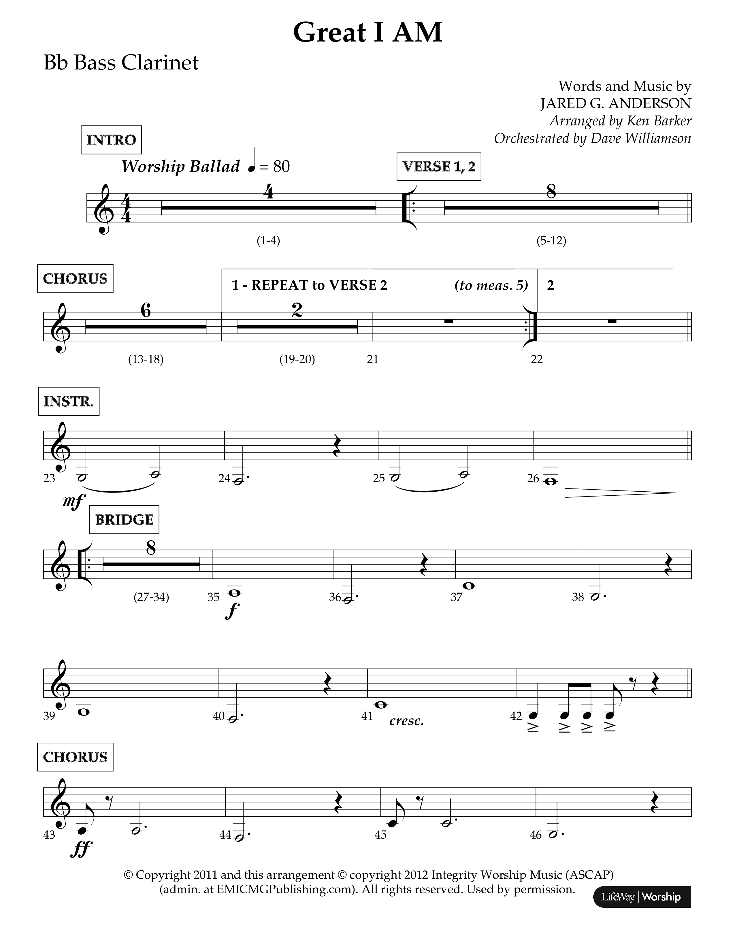 Great I Am (Choral Anthem SATB) Bass Clarinet (Lifeway Choral / Arr. Ken Barker / Orch. Dave Williamson)