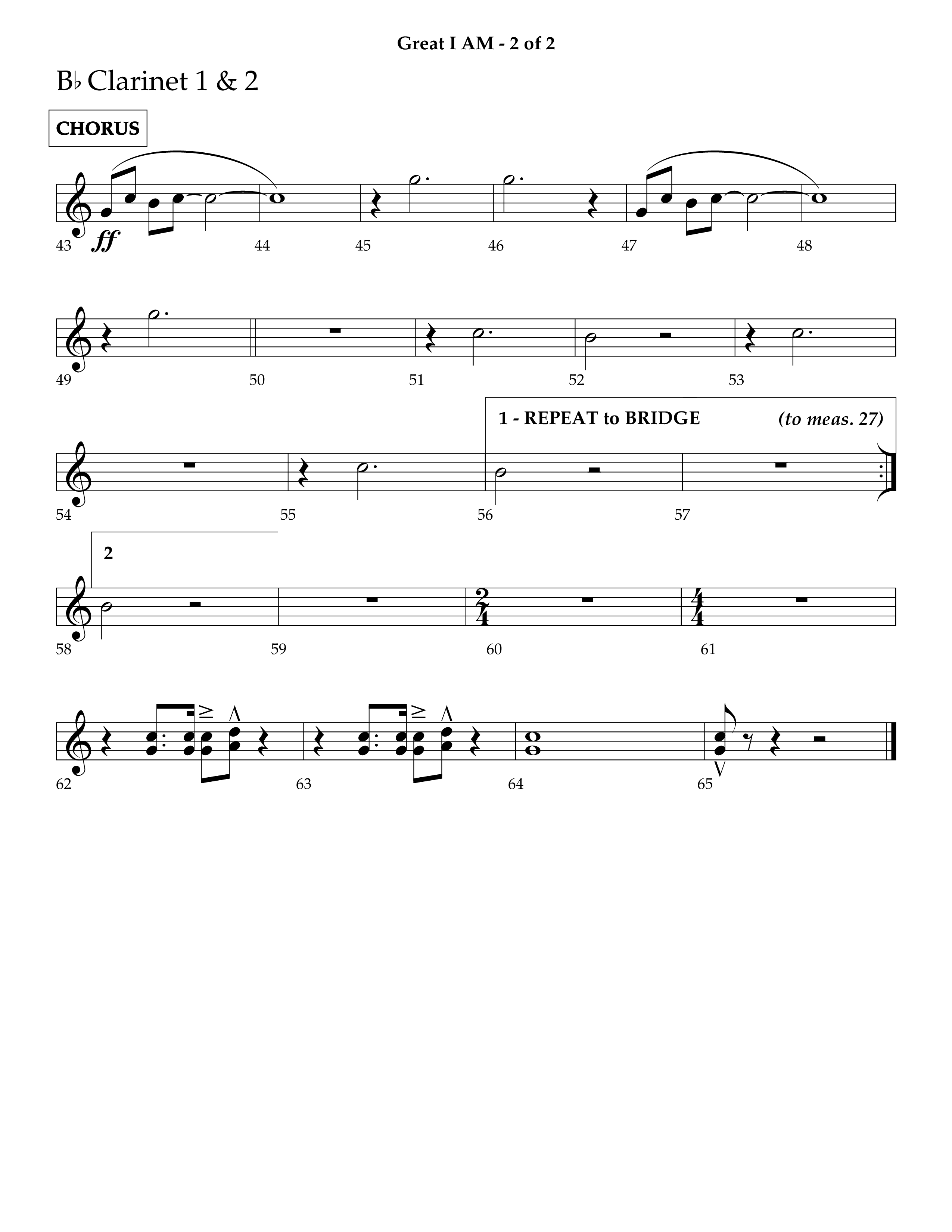 Great I Am (Choral Anthem SATB) Clarinet 1/2 (Lifeway Choral / Arr. Ken Barker / Orch. Dave Williamson)