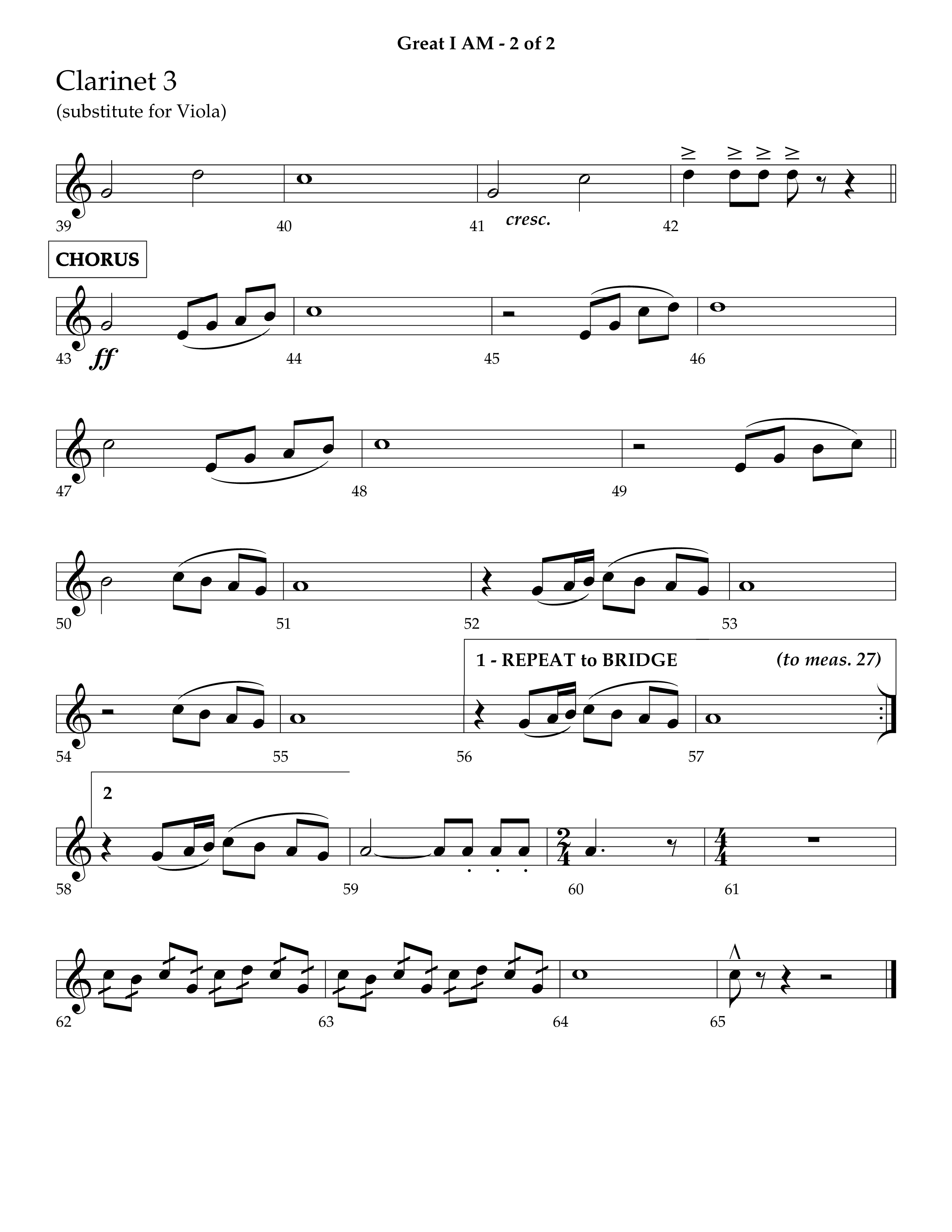 Great I Am (Choral Anthem SATB) Clarinet 3 (Lifeway Choral / Arr. Ken Barker / Orch. Dave Williamson)
