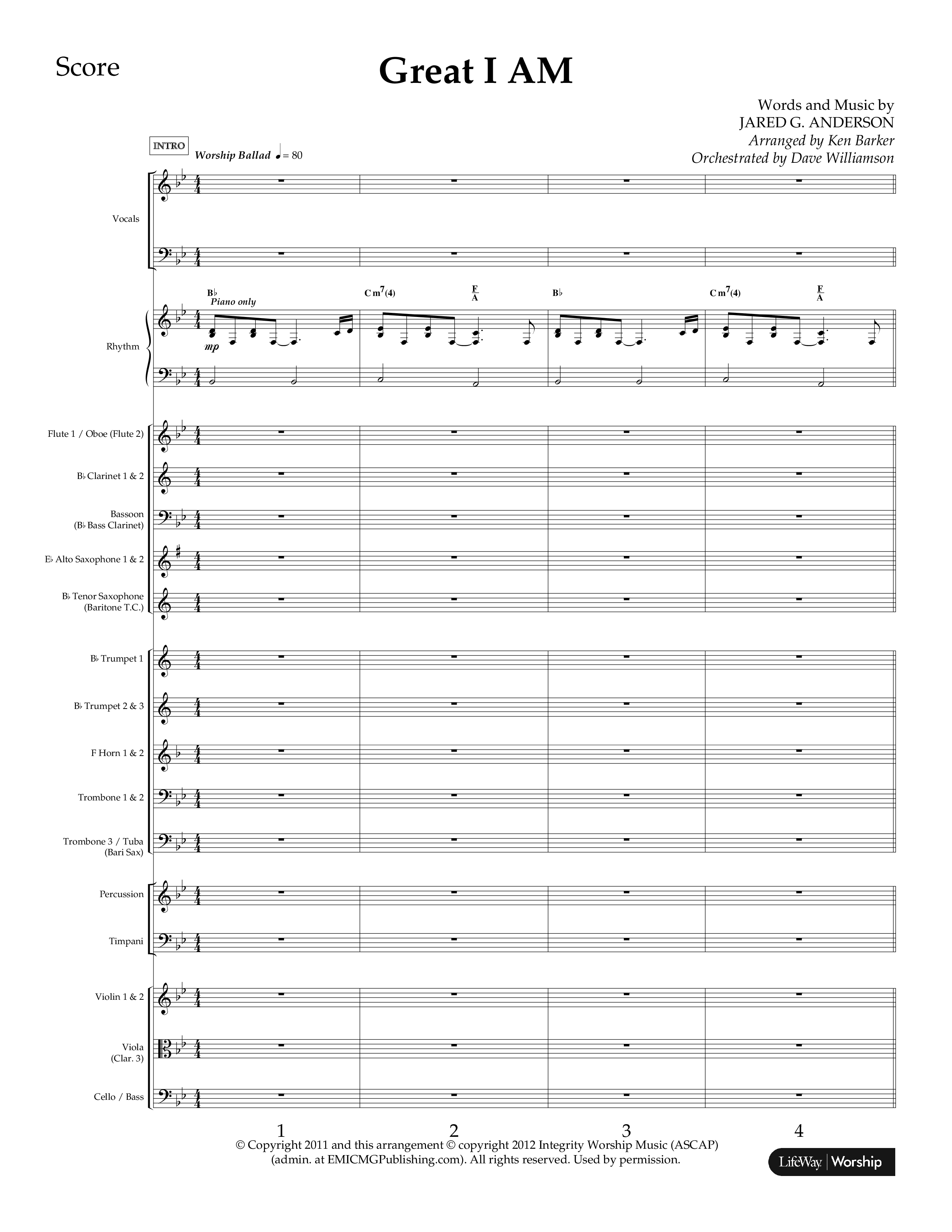 Great I Am (Choral Anthem SATB) Orchestration (Lifeway Choral / Arr. Ken Barker / Orch. Dave Williamson)