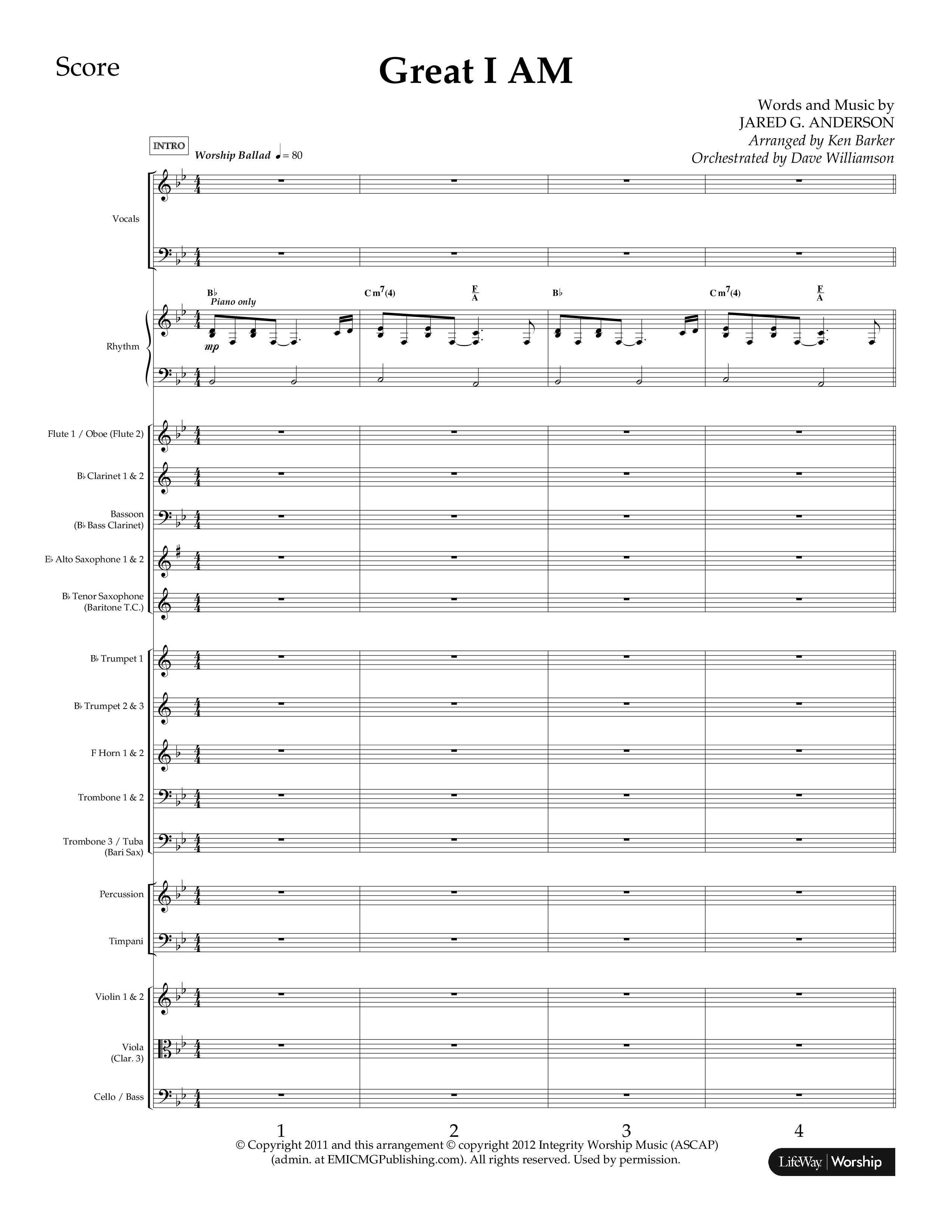 Great I Am (Choral Anthem SATB) Conductor's Score (Lifeway Choral / Arr. Ken Barker / Orch. Dave Williamson)