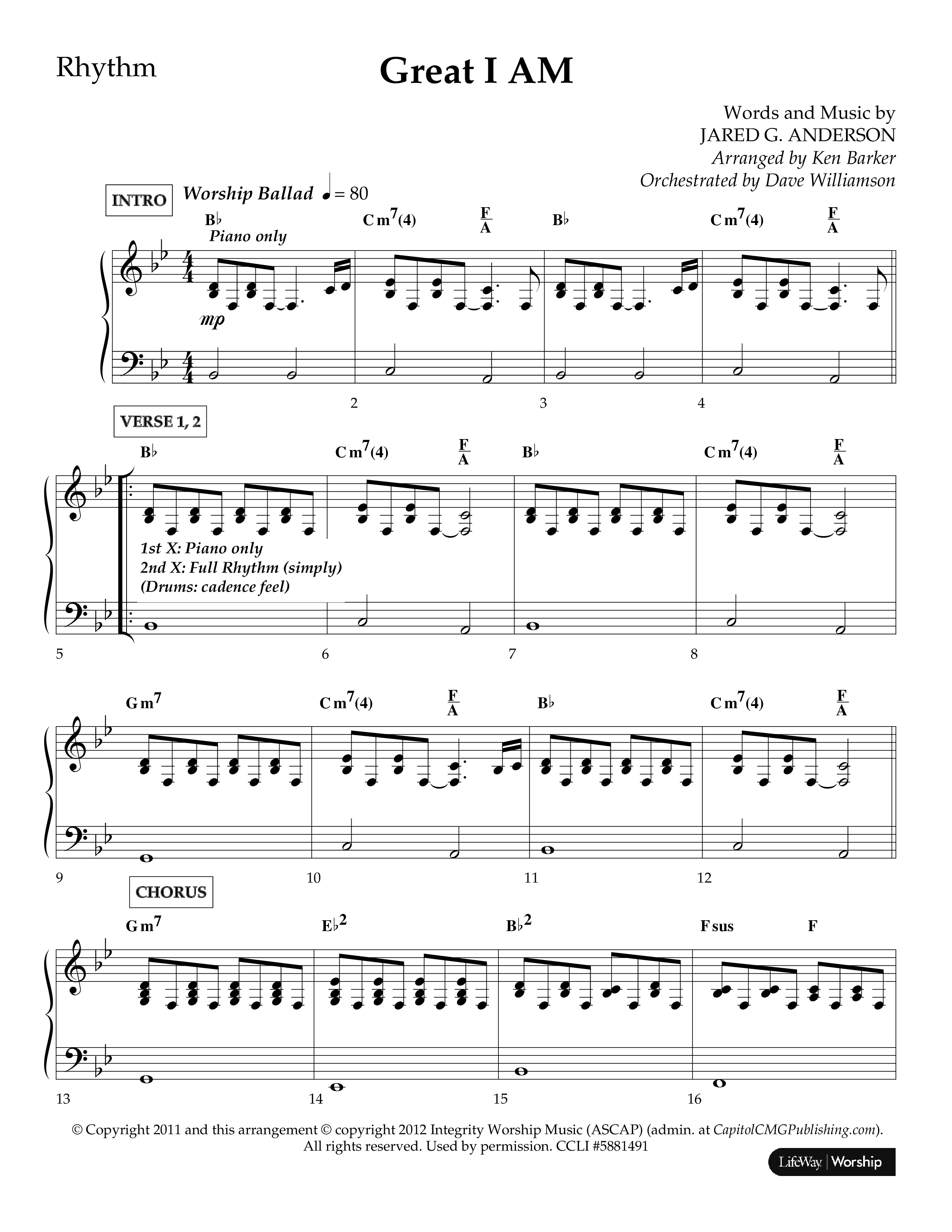 Great I Am (Choral Anthem SATB) Lead Melody & Rhythm (Lifeway Choral / Arr. Ken Barker / Orch. Dave Williamson)