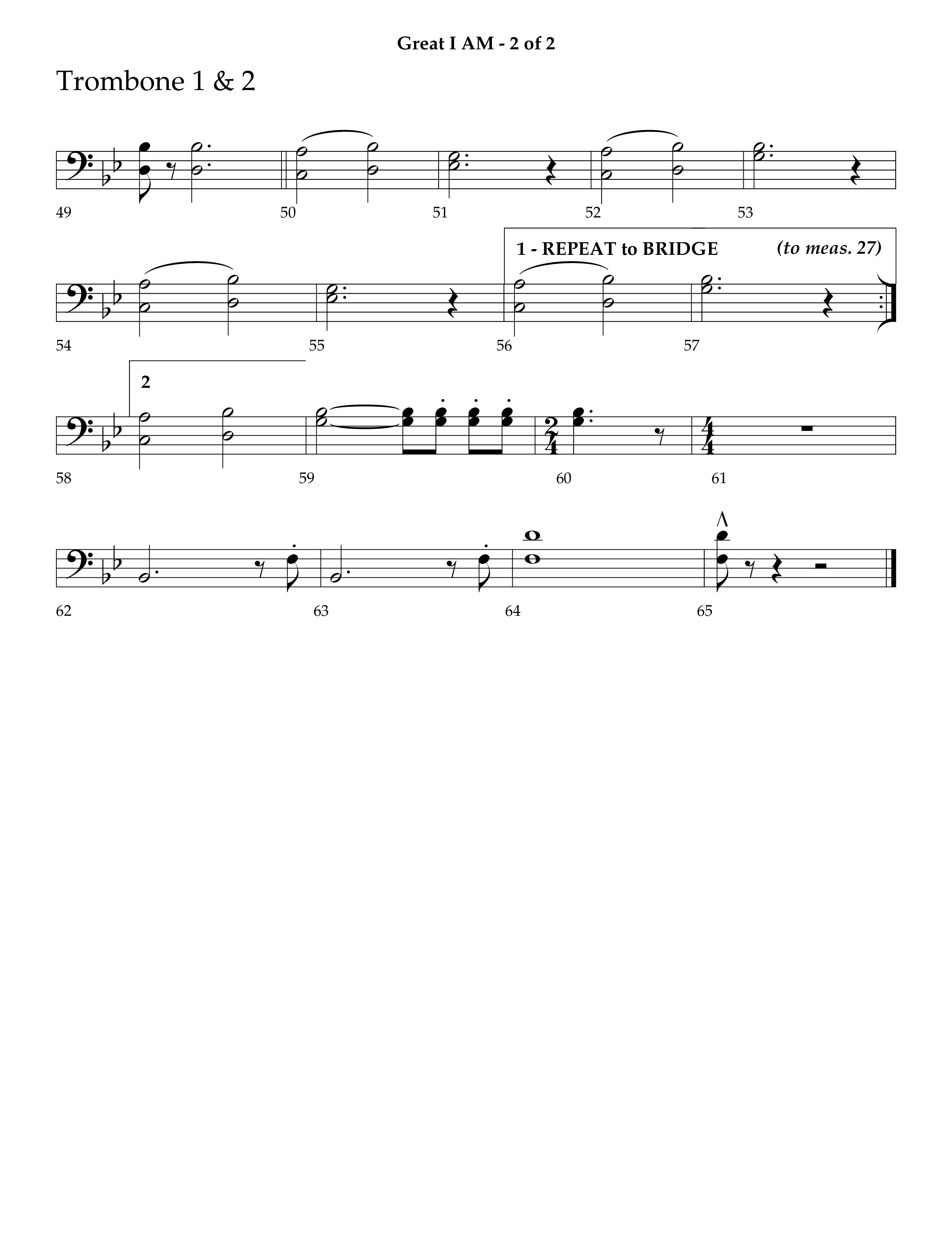 Great I Am (Choral Anthem SATB) Trombone 1/2 (Lifeway Choral / Arr. Ken Barker / Orch. Dave Williamson)