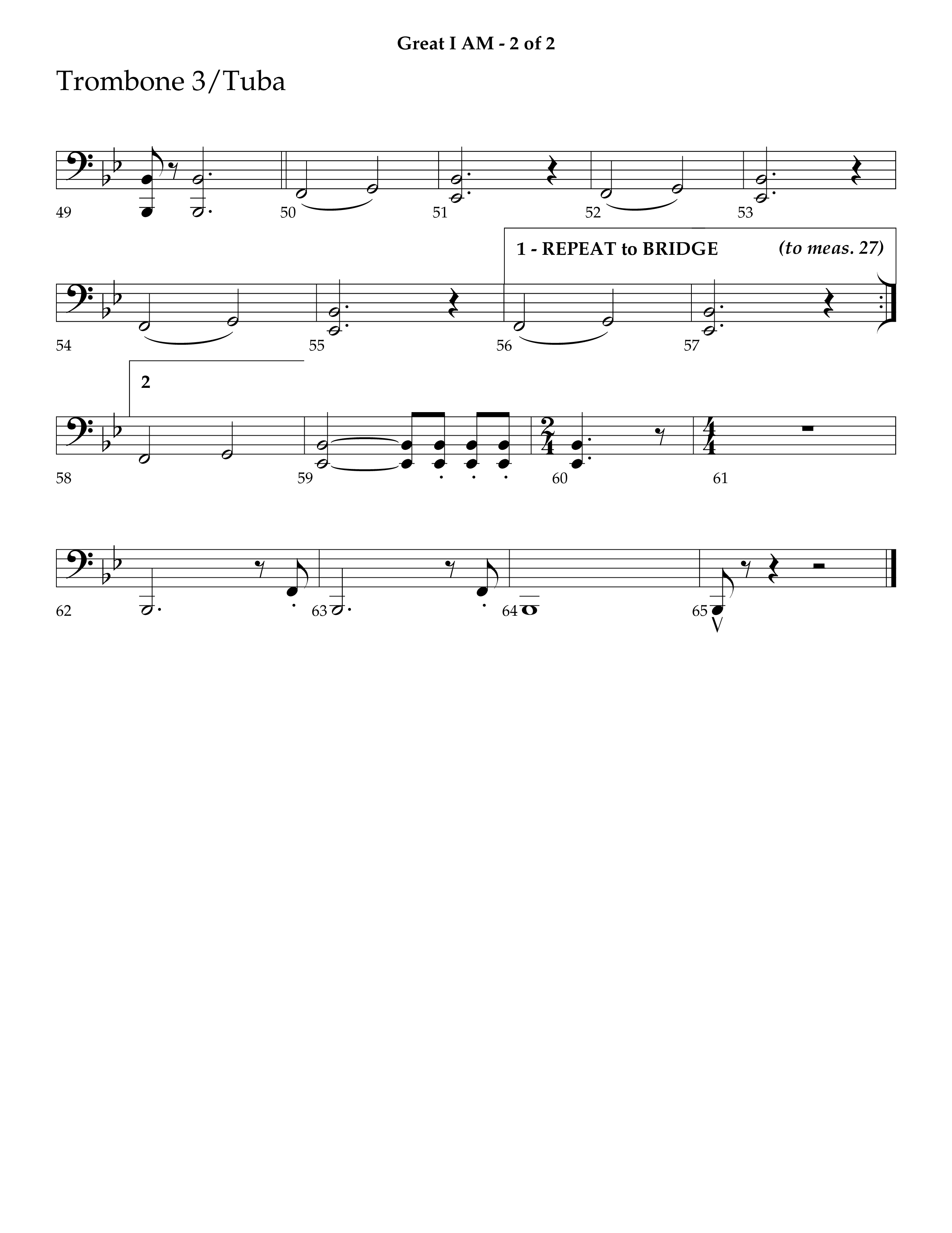 Great I Am (Choral Anthem SATB) Trombone 3/Tuba (Lifeway Choral / Arr. Ken Barker / Orch. Dave Williamson)
