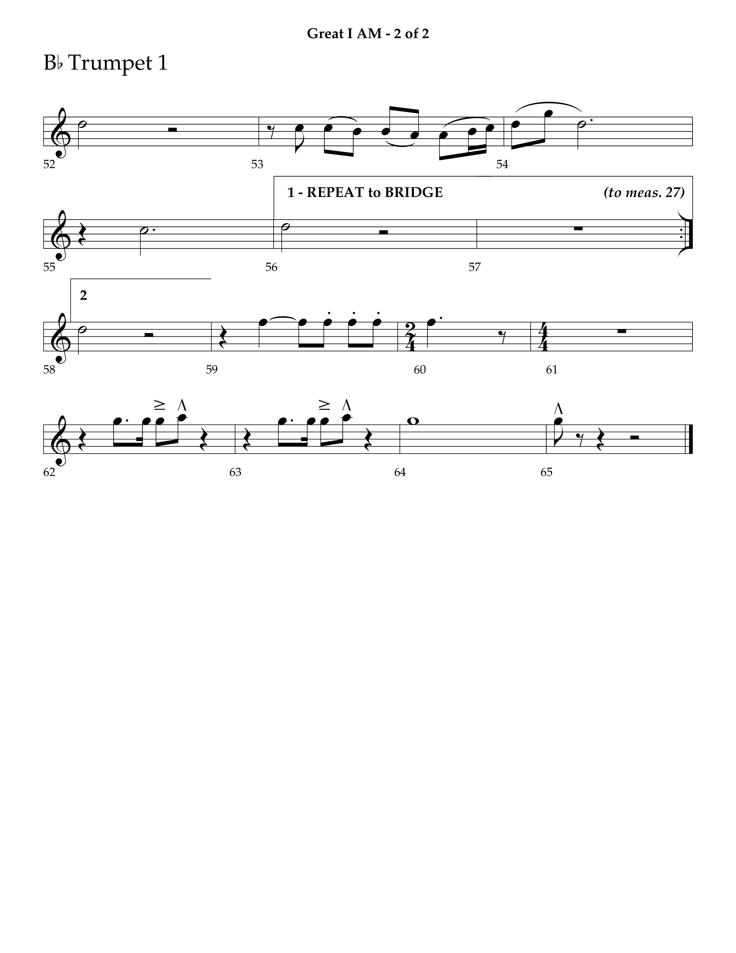 Great I Am (Choral Anthem SATB) Trumpet 1 (Lifeway Choral / Arr. Ken Barker / Orch. Dave Williamson)