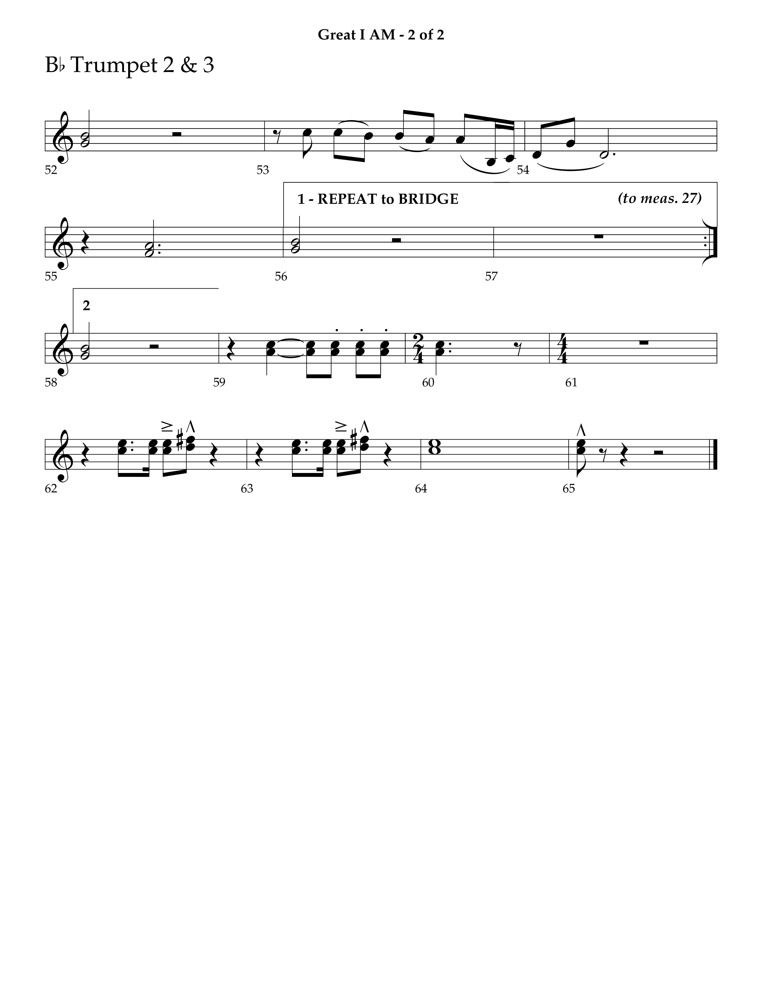 Great I Am (Choral Anthem SATB) Trumpet 2/3 (Lifeway Choral / Arr. Ken Barker / Orch. Dave Williamson)