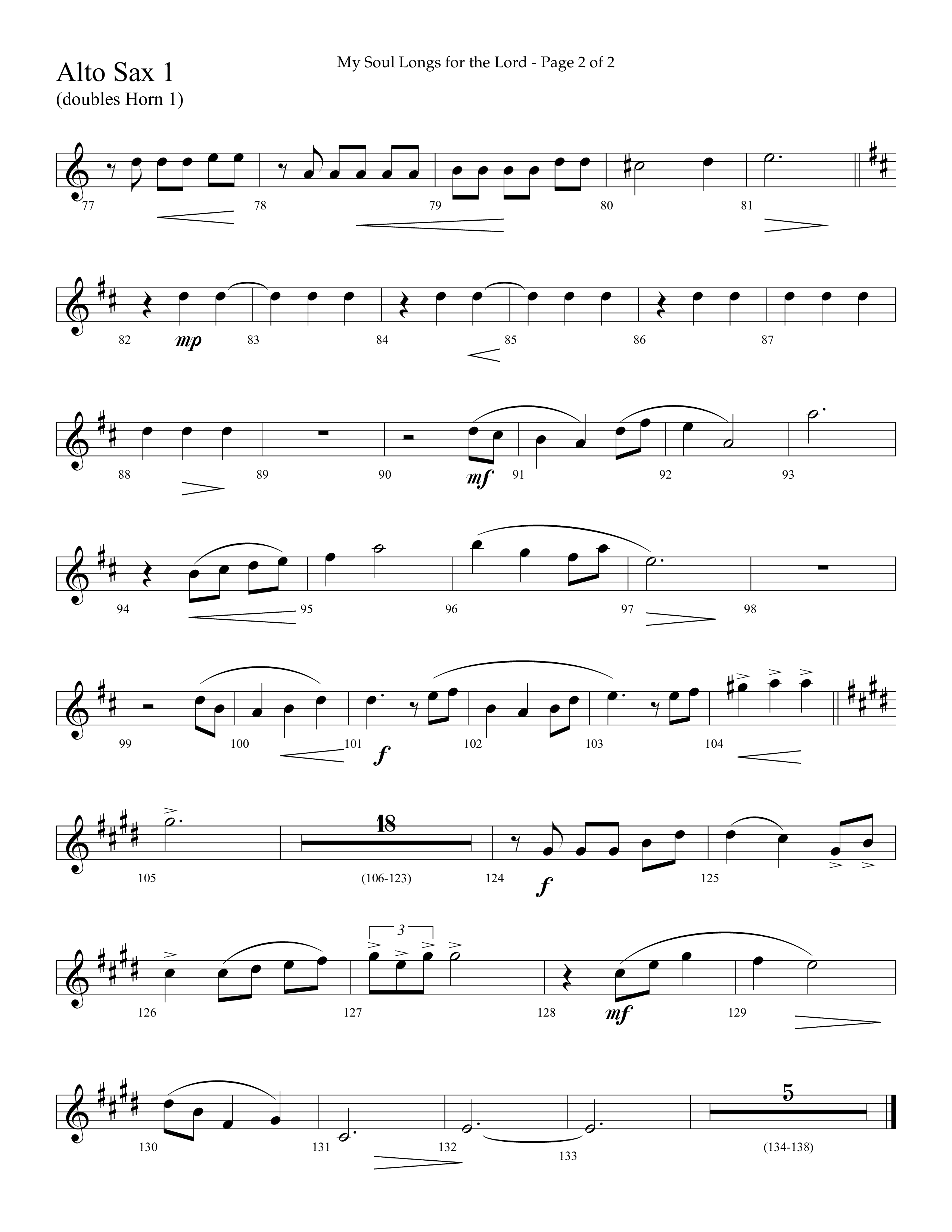 My Soul Longs For The Lord (Choral Anthem SATB) Alto Sax (Lifeway Choral / Arr. David Hamilton)