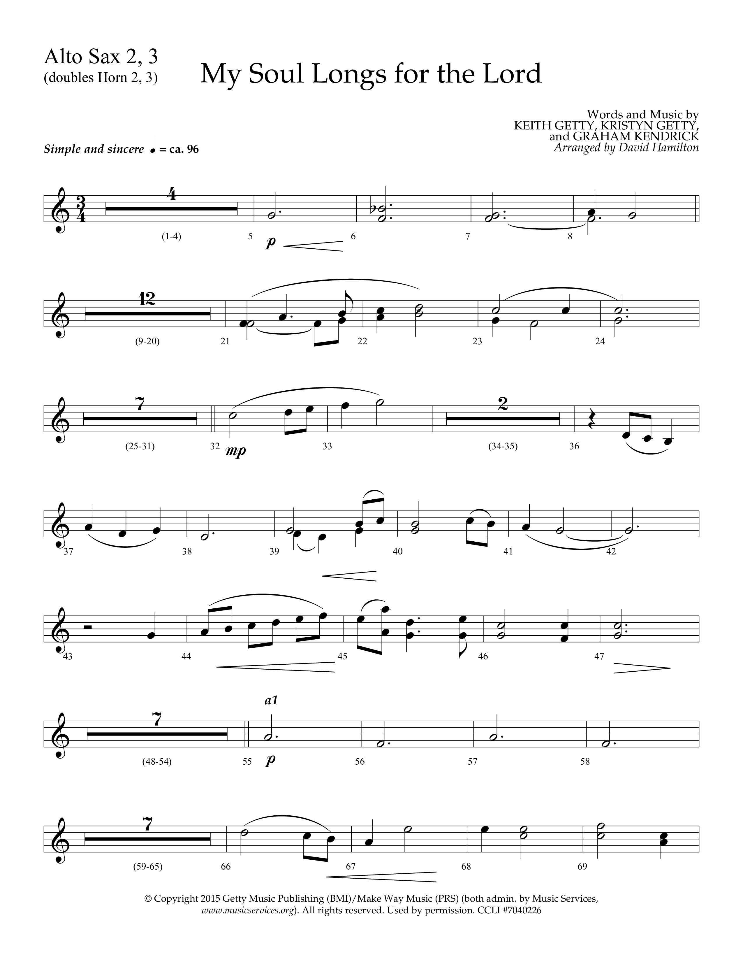 My Soul Longs For The Lord (Choral Anthem SATB) Alto Sax (Lifeway Choral / Arr. David Hamilton)