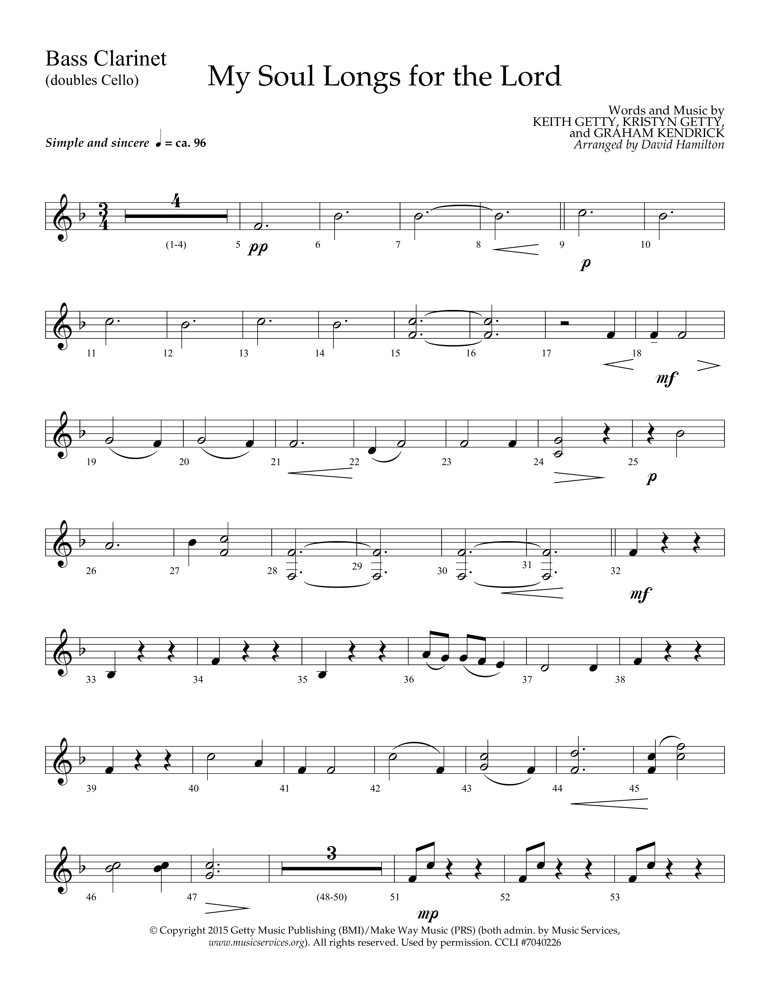 My Soul Longs For The Lord (Choral Anthem SATB) Bass Clarinet (Lifeway Choral / Arr. David Hamilton)