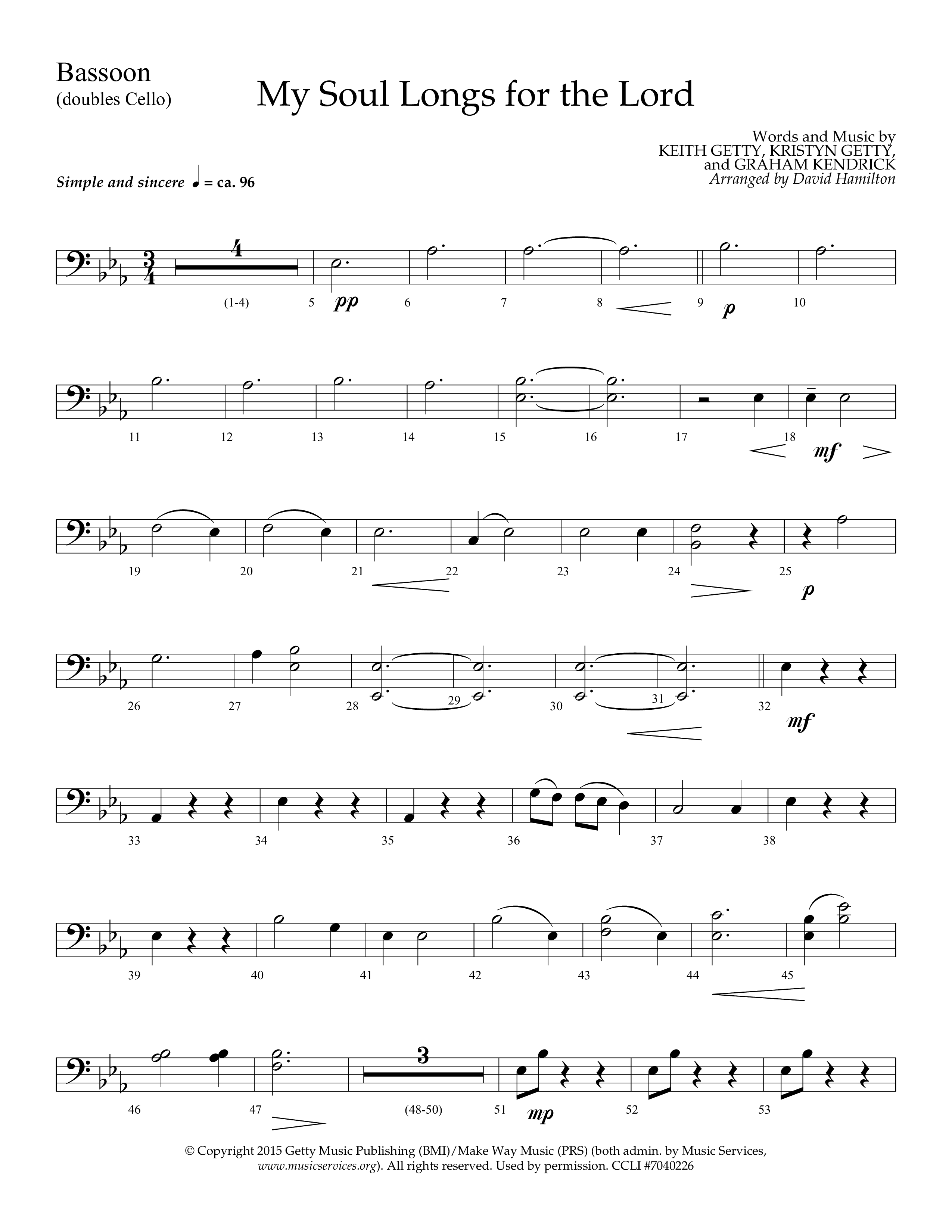 My Soul Longs For The Lord (Choral Anthem SATB) Bassoon (Lifeway Choral / Arr. David Hamilton)
